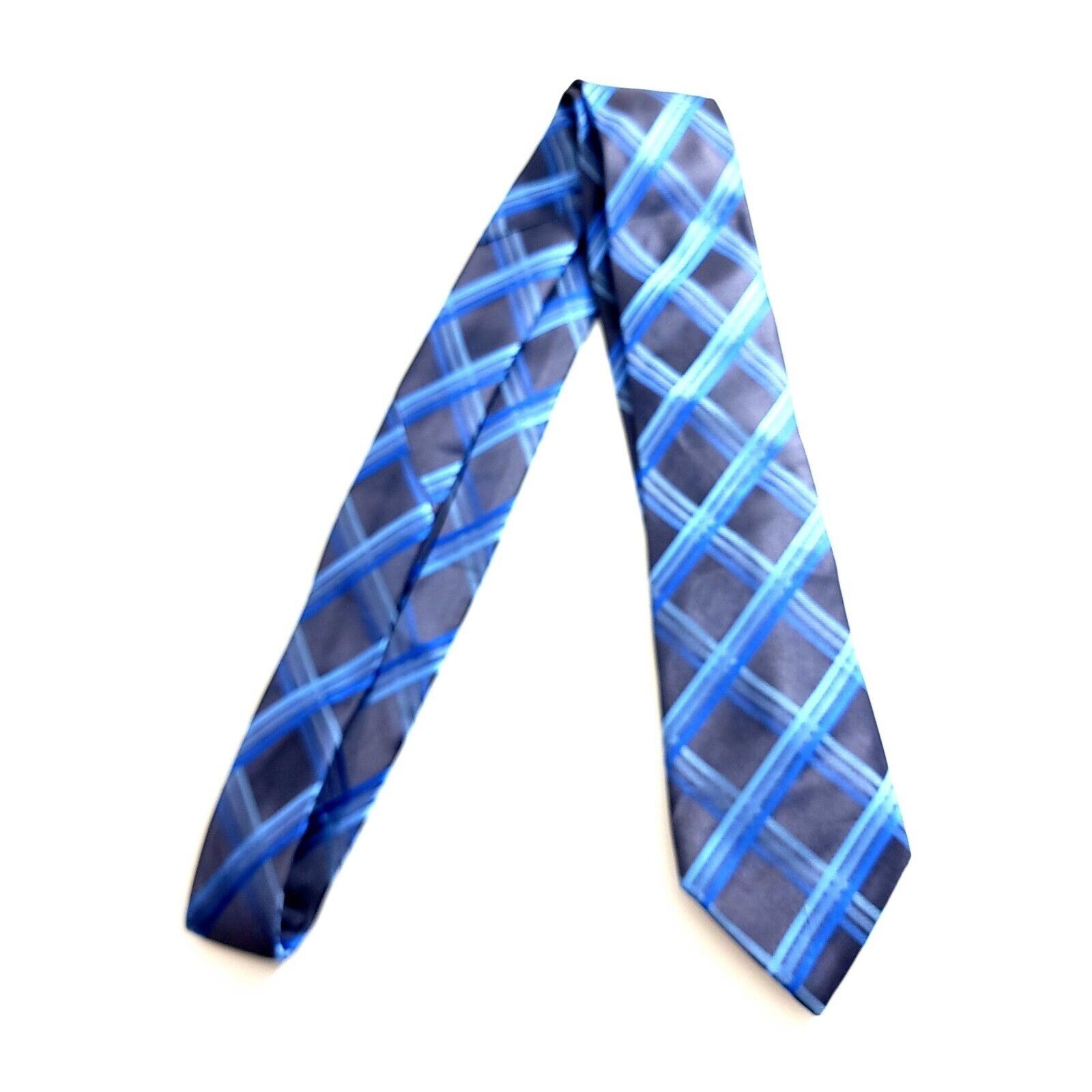 BCBGeneration BCBG Attitude Gray Blue Woven Plaid Skinny Silk Tie Size ONE SIZE - 7 Thumbnail