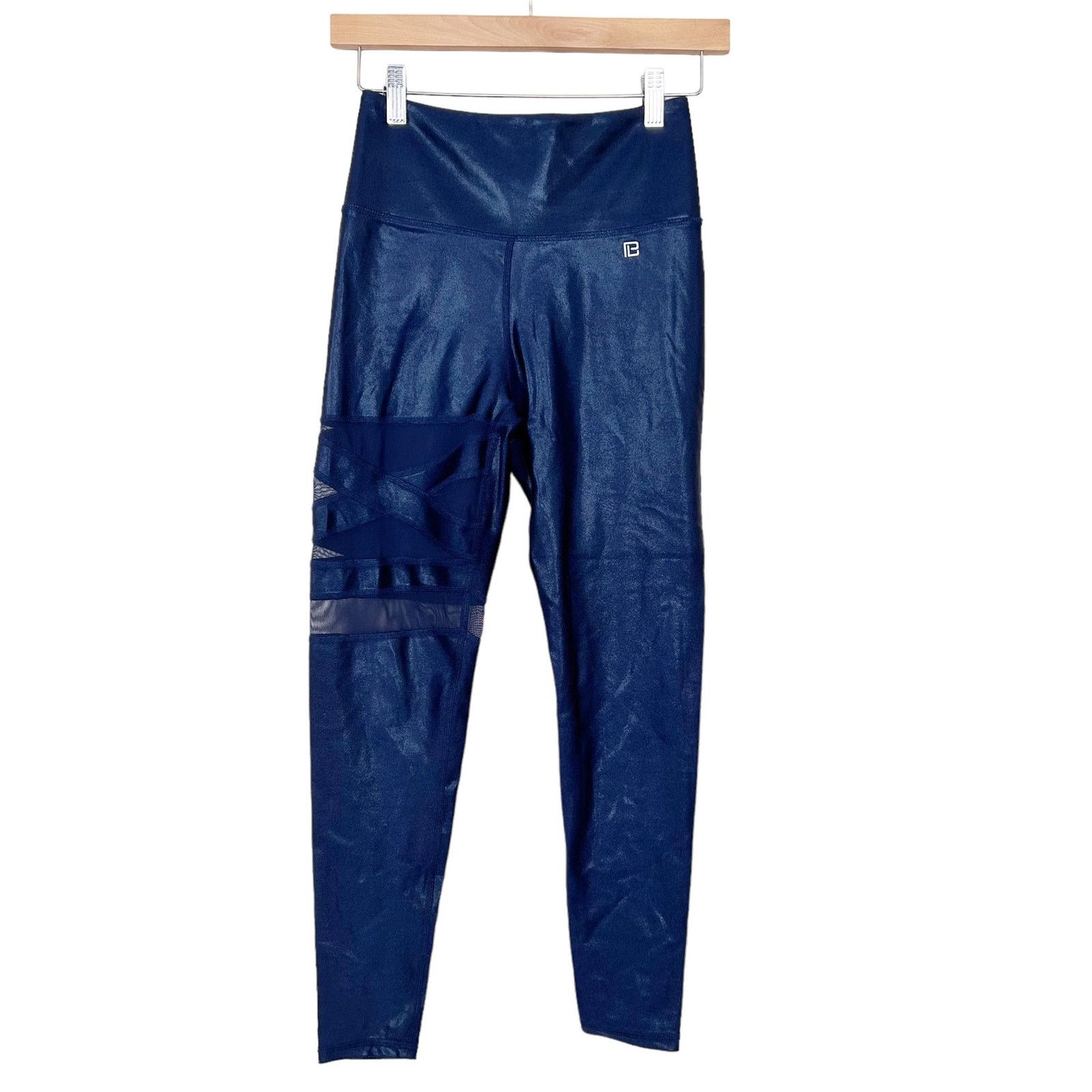 Other Body Language Navy Blue Coated Workout Leggings Sz M Size 30" / US 8 / IT 44 - 2 Thumbnail