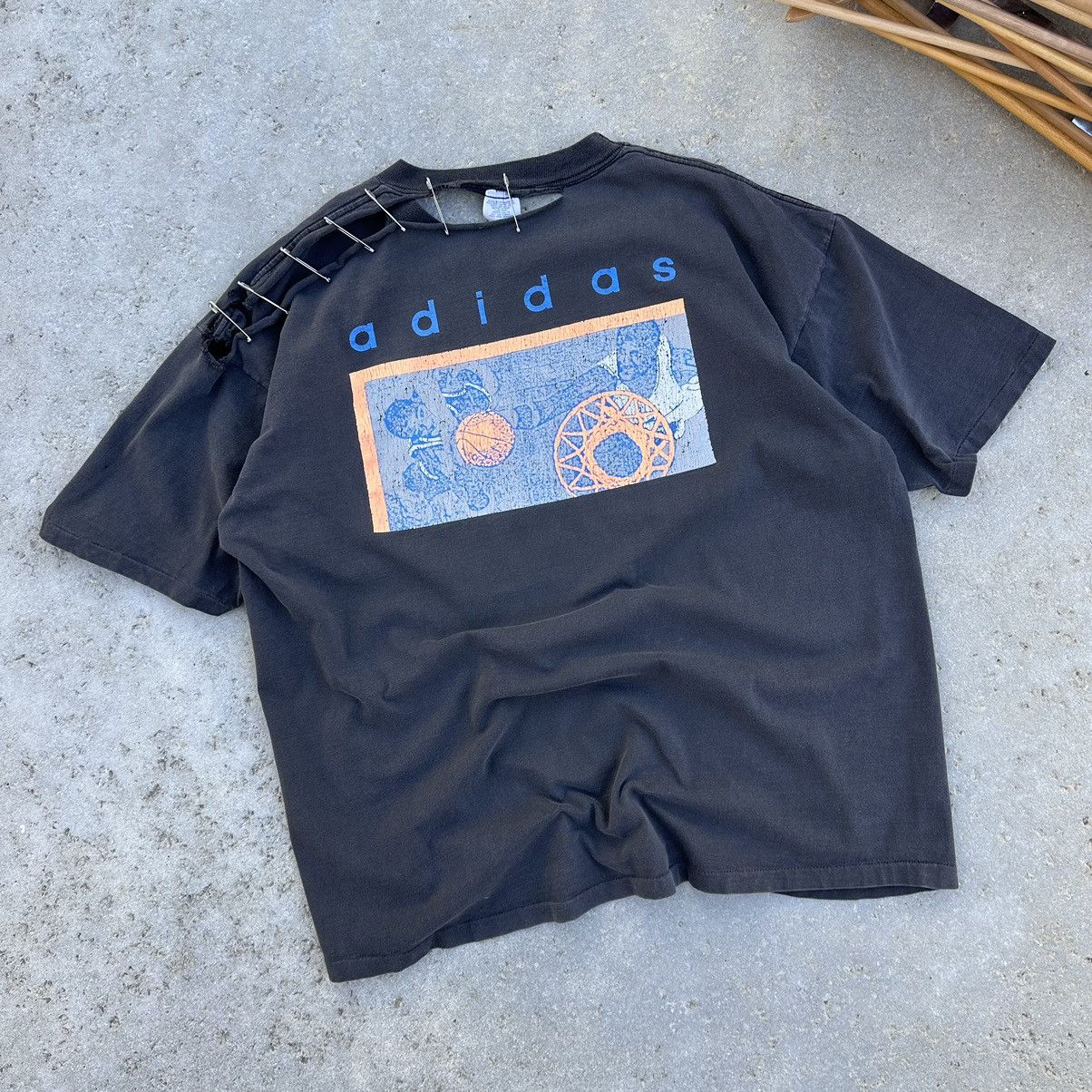 Adidas VTG 90’s Adidas Faded Distressed Safety Pin Graphic Shirt Size US XL / EU 56 / 4 - 2 Thumbnail