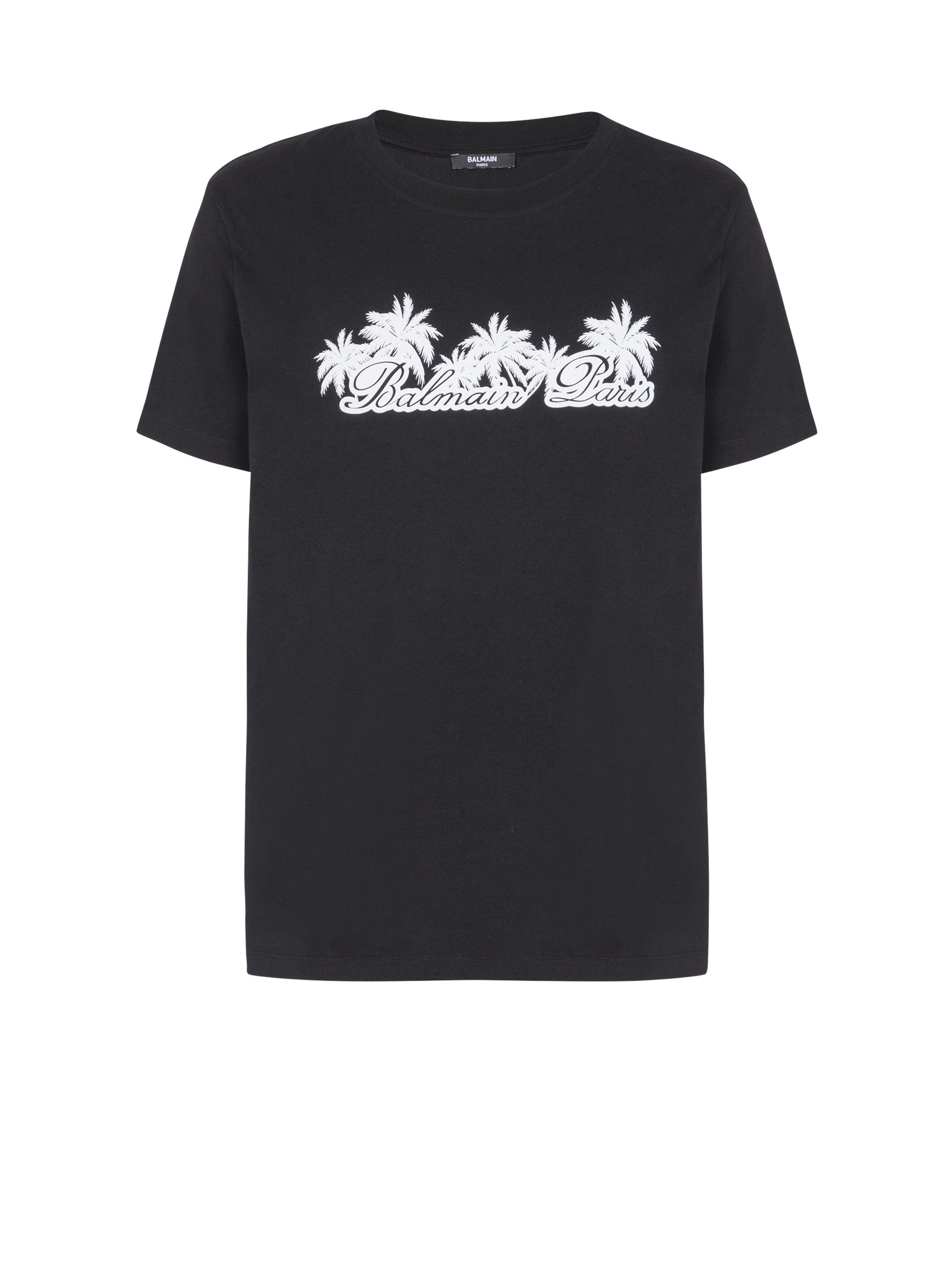 o1s1wg110925 Palm Print Cotton T-Shirt in Black