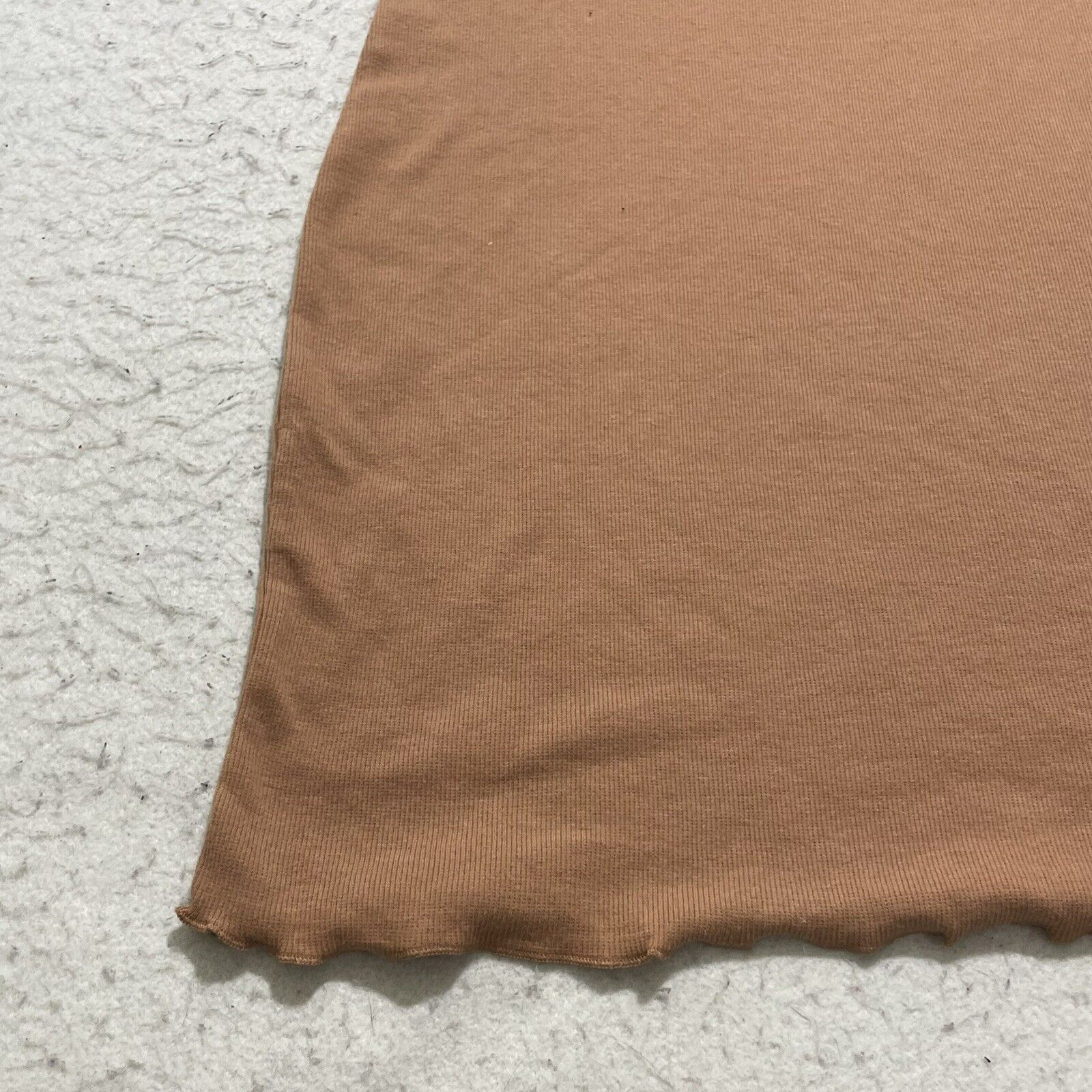 Nordstrom Abound Lettuce Edge Mini Dress Tan Ruched Organic Cotton Size M / US 6-8 / IT 42-44 - 4 Thumbnail