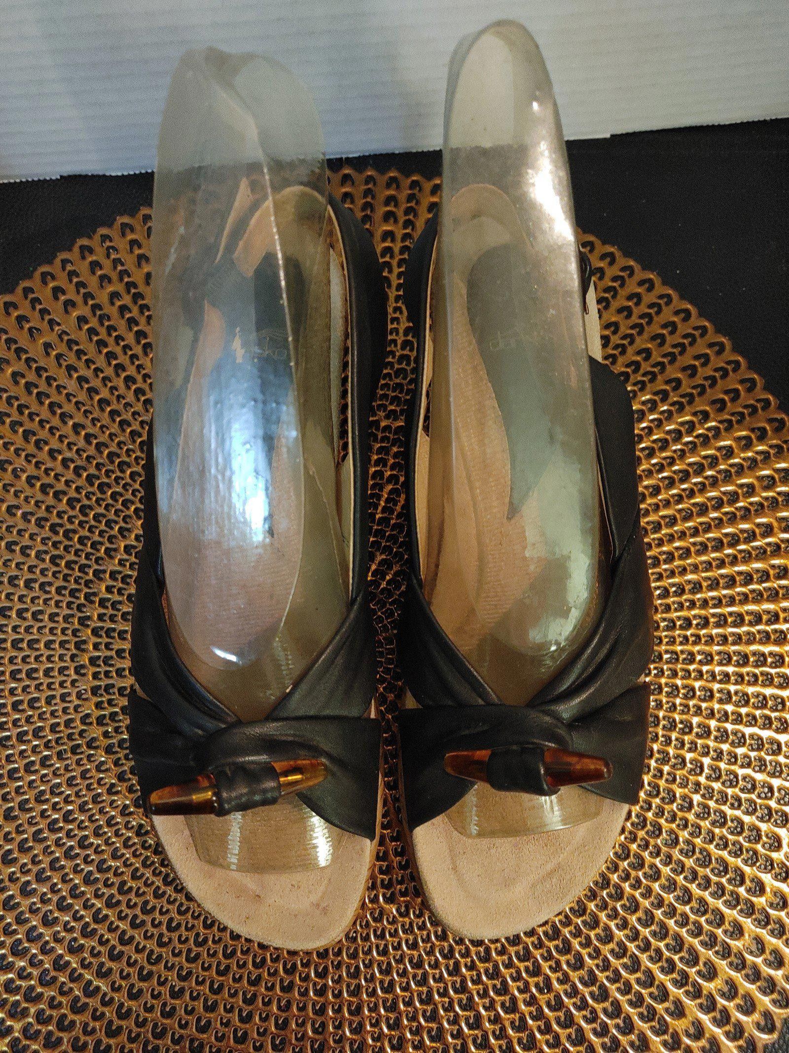 Designer Dansko Leather Peep Toe Wedge Heels Size 37 Size US 6.5 / IT 36.5 - 4 Thumbnail