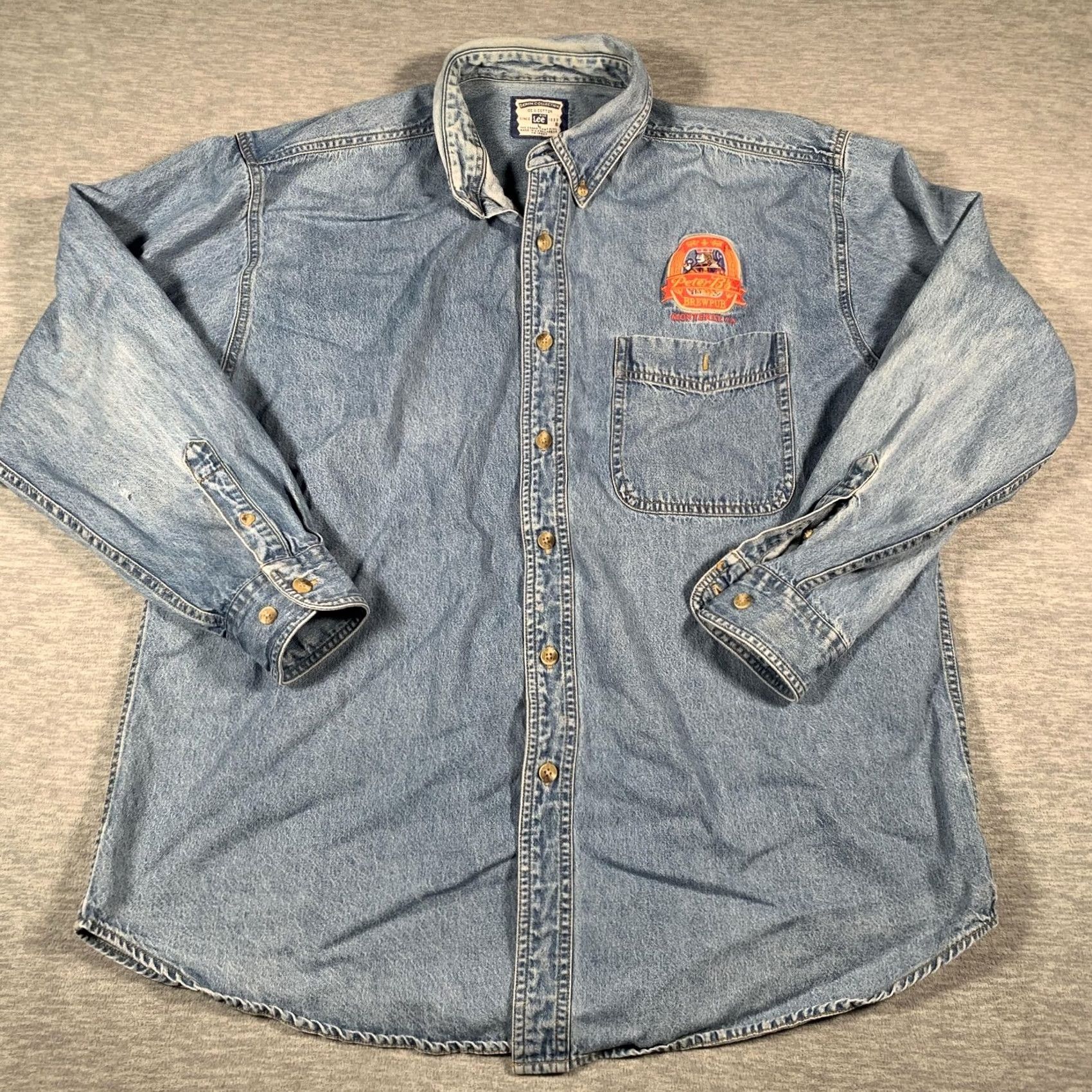 Lee Lee Denim Shirt Mens Large Blue Button Down Long Sleeve Peter B's Brewpub Logo Size US L / EU 52-54 / 3 - 2 Thumbnail