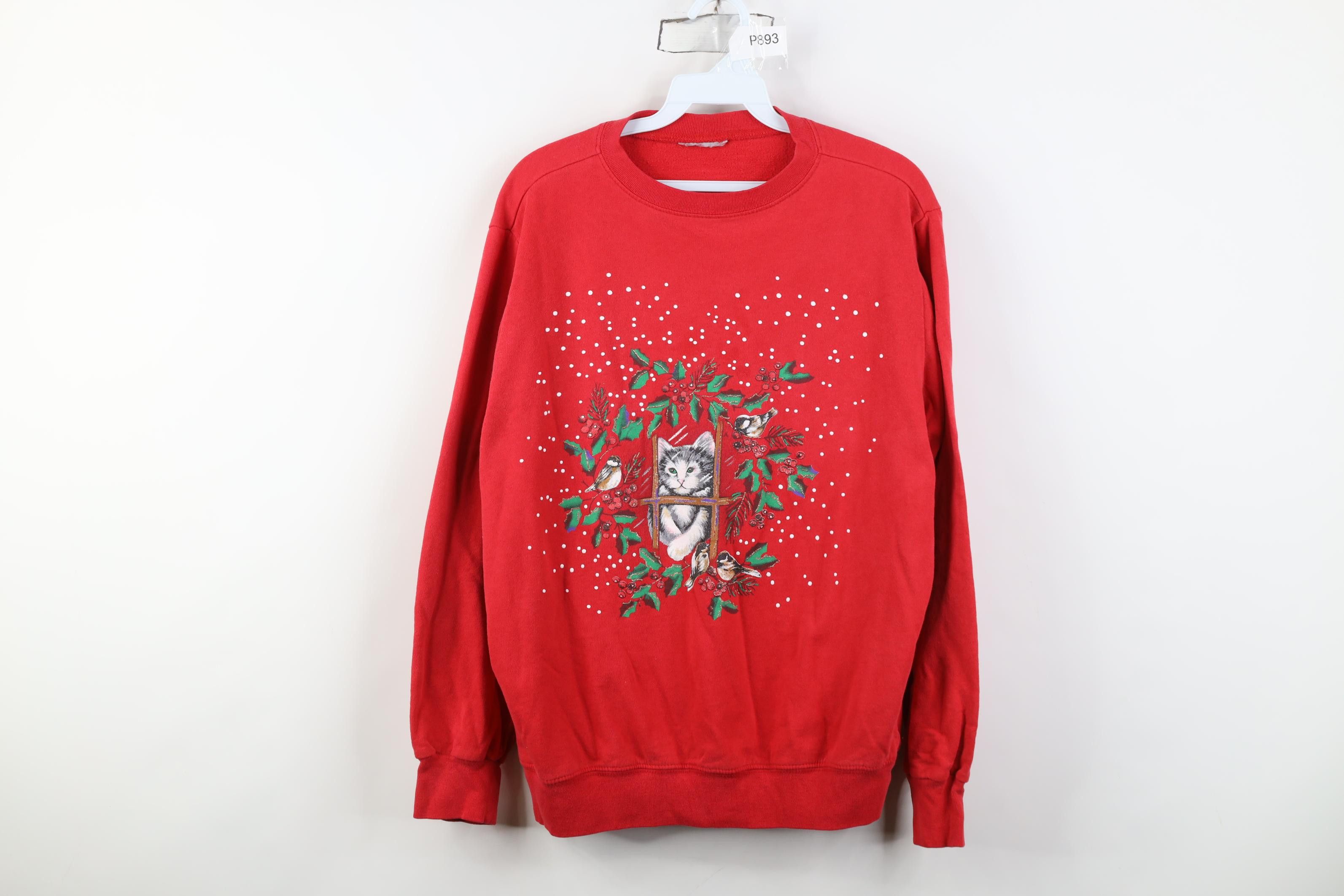Vintage Vintage 90s Streetwear Christmas Cat Kitten Bird Sweatshirt Size M / US 6-8 / IT 42-44 - 1 Thumbnail