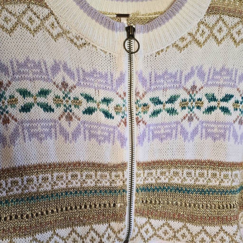 Free People Free People Cozy Cottage Metallic Thermal Sweater White Gold Size XS / US 0-2 / IT 36-38 - 14 Thumbnail