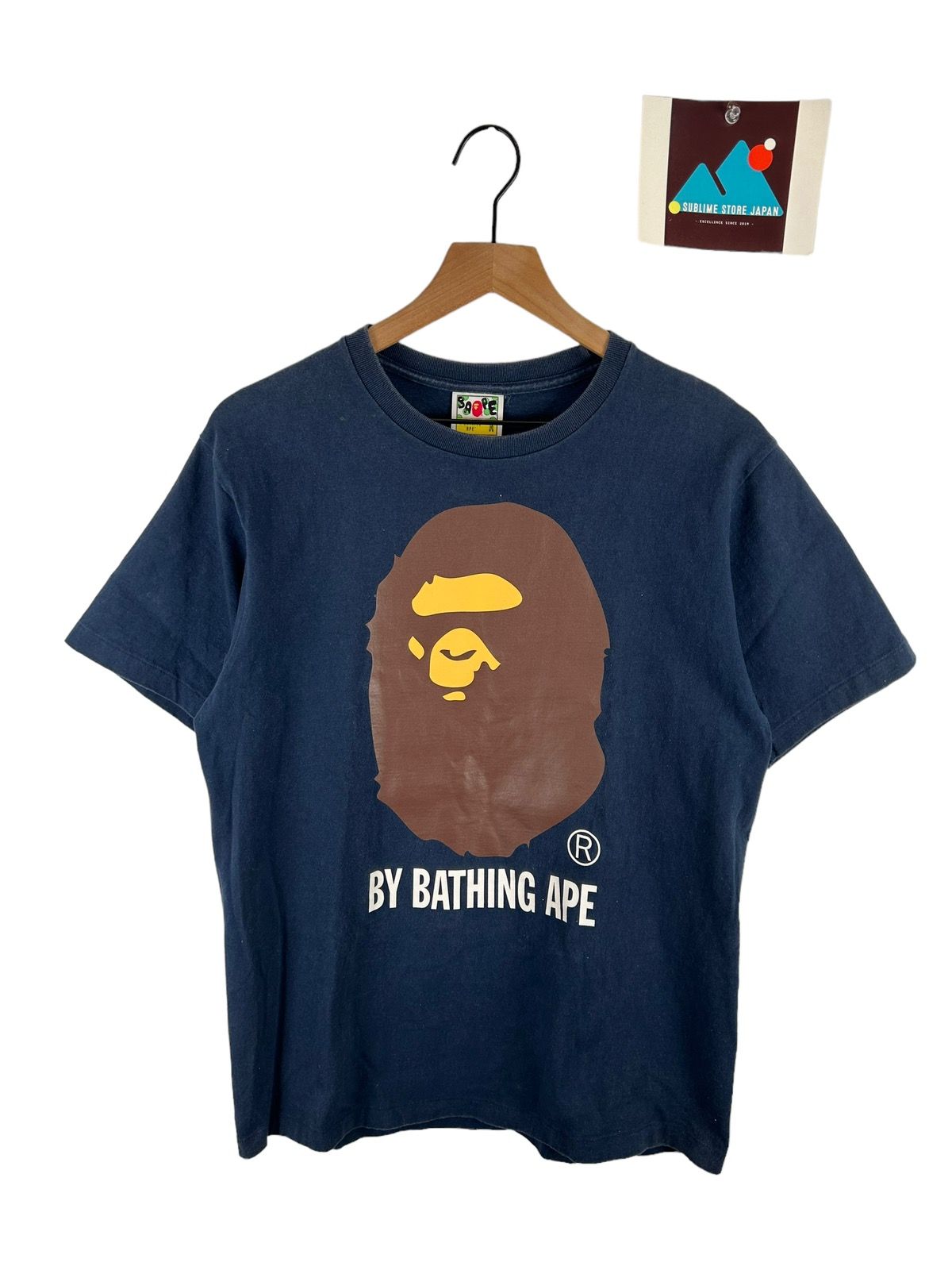 Pre-owned Bape Big Head Logo Print T-shirt In Navy