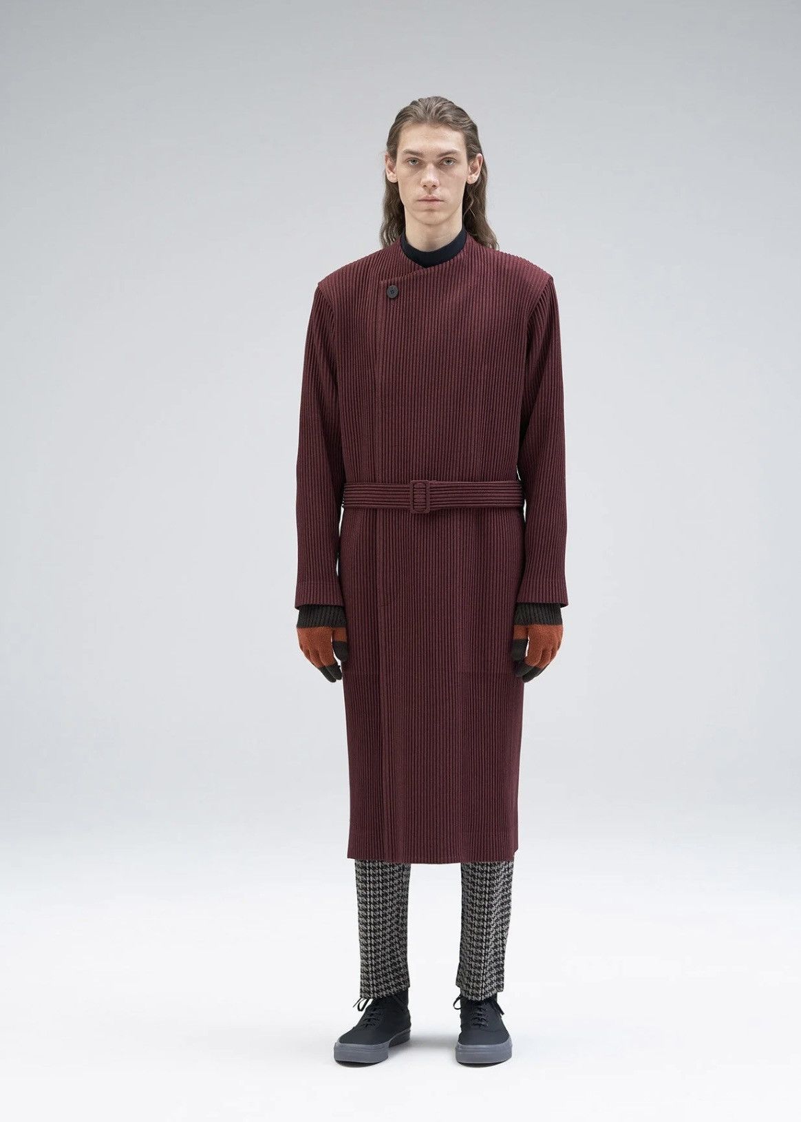 Homme Plisse Issey Miyake Wool Like Light Pleated Belted Collarless Coat Size US L / EU 52-54 / 3 - 7 Thumbnail