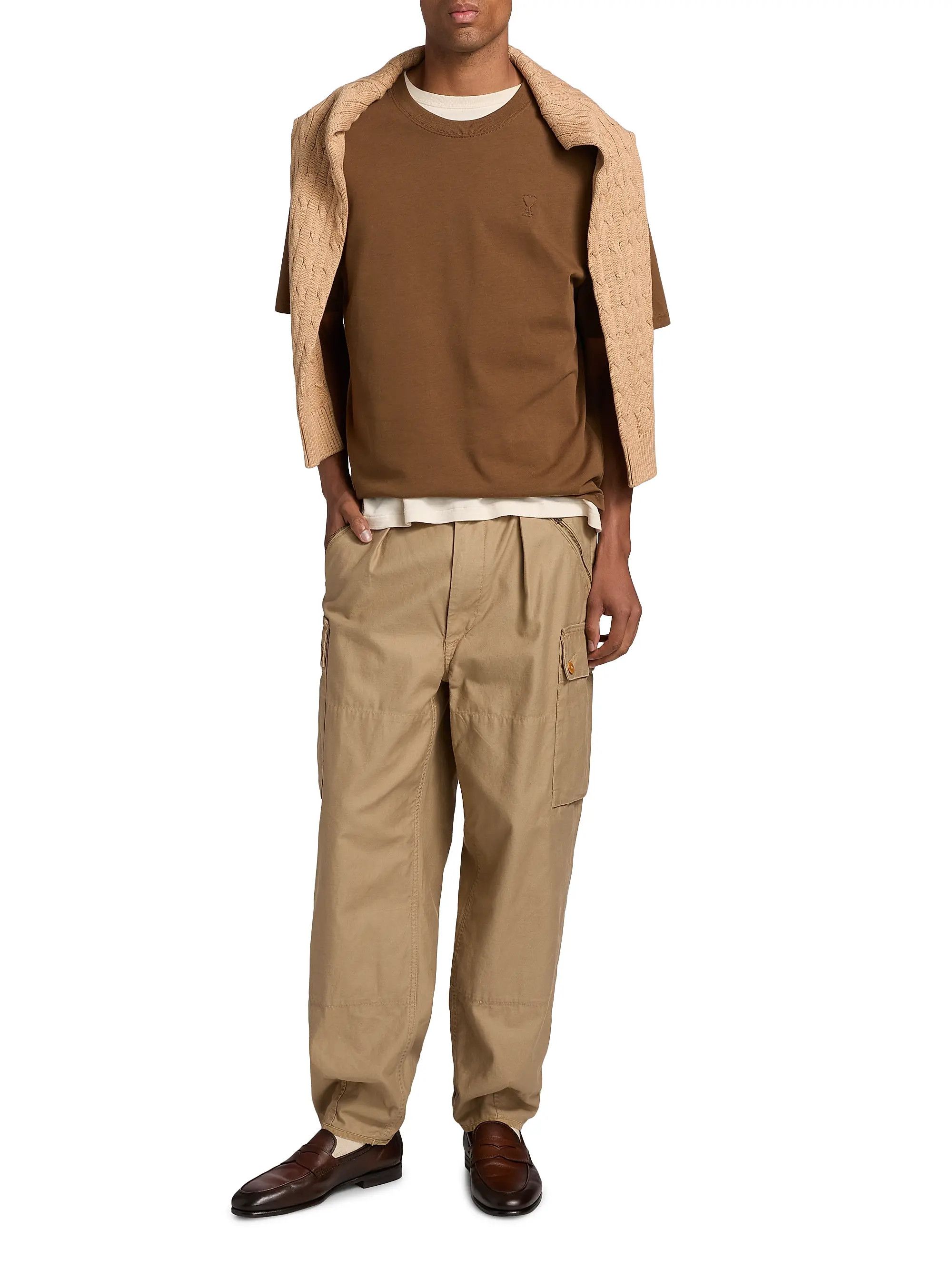 AMI os11x0226 Small Embossed Ami de Coeur T-Shirt in Brown Size US L / EU 52-54 / 3 - 2 Thumbnail
