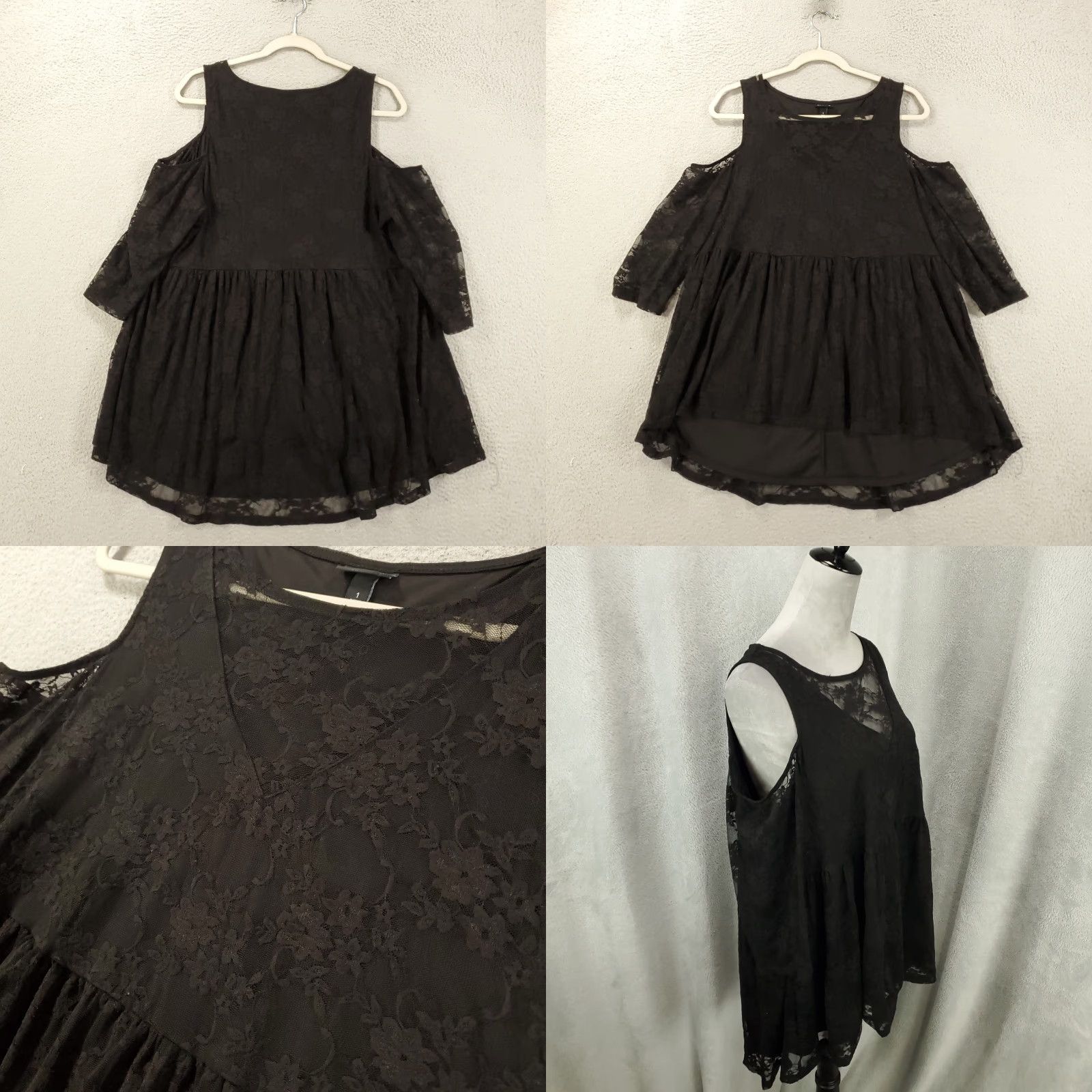 Torrid Torrid Tunic Women 1X Black Mini Dress Lace Sheer Cold Shoulder Neck Size XL / US 12-14 / IT 48-50 - 8 Thumbnail