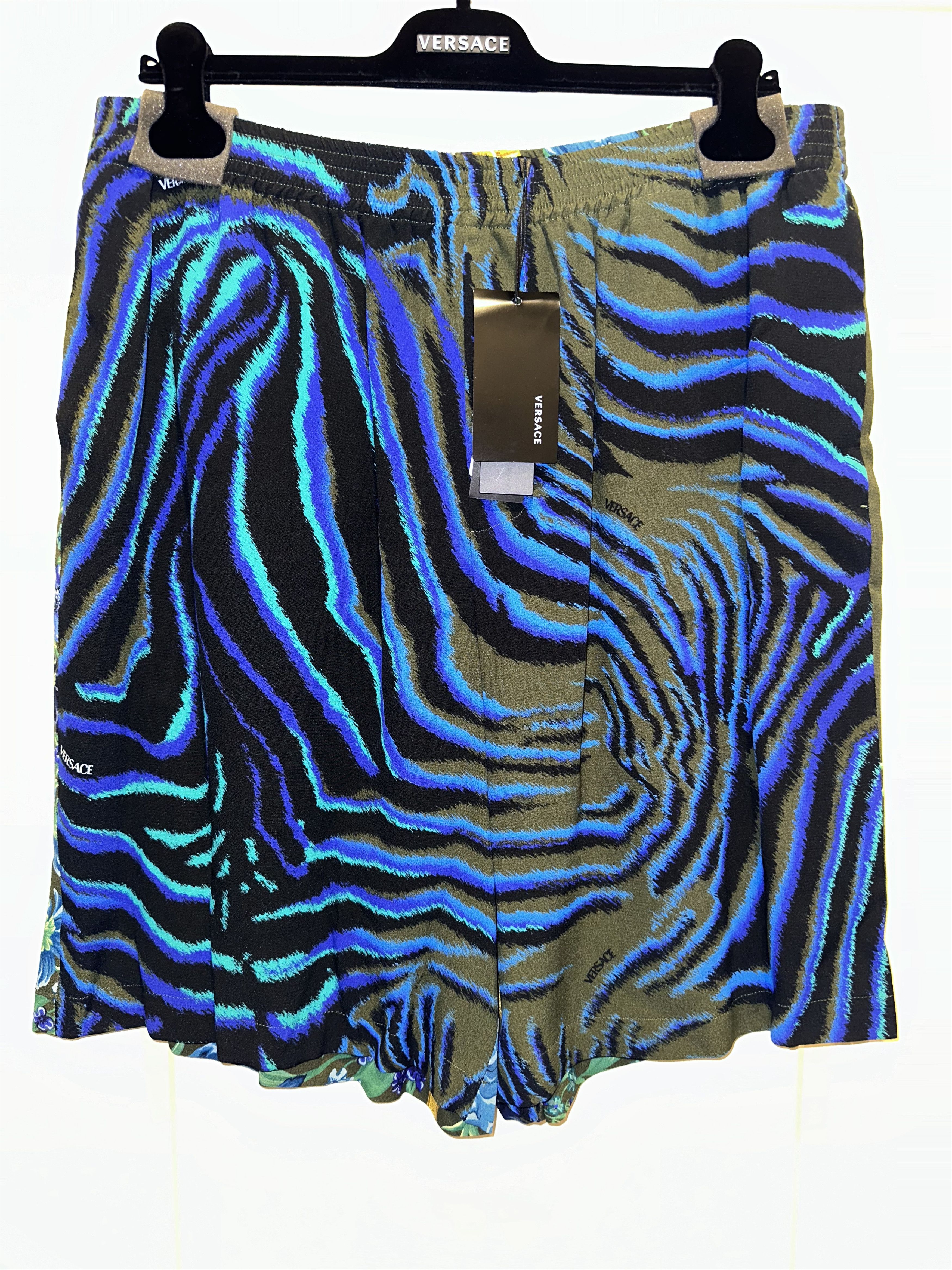 image of Versace Tiger &wildflower Swim Shorts $950 Size 2Xl(54) in Blue/Black, Men's