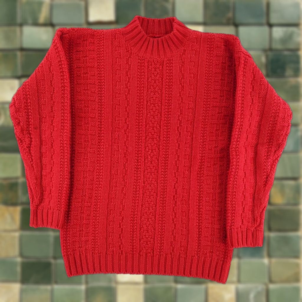 J.Crew VINTAGE J.CREW Sweater Waffle-Knit 100% Wool Red Long Sleeve Mens M Size US M / EU 48-50 / 2 - 1 Thumbnail