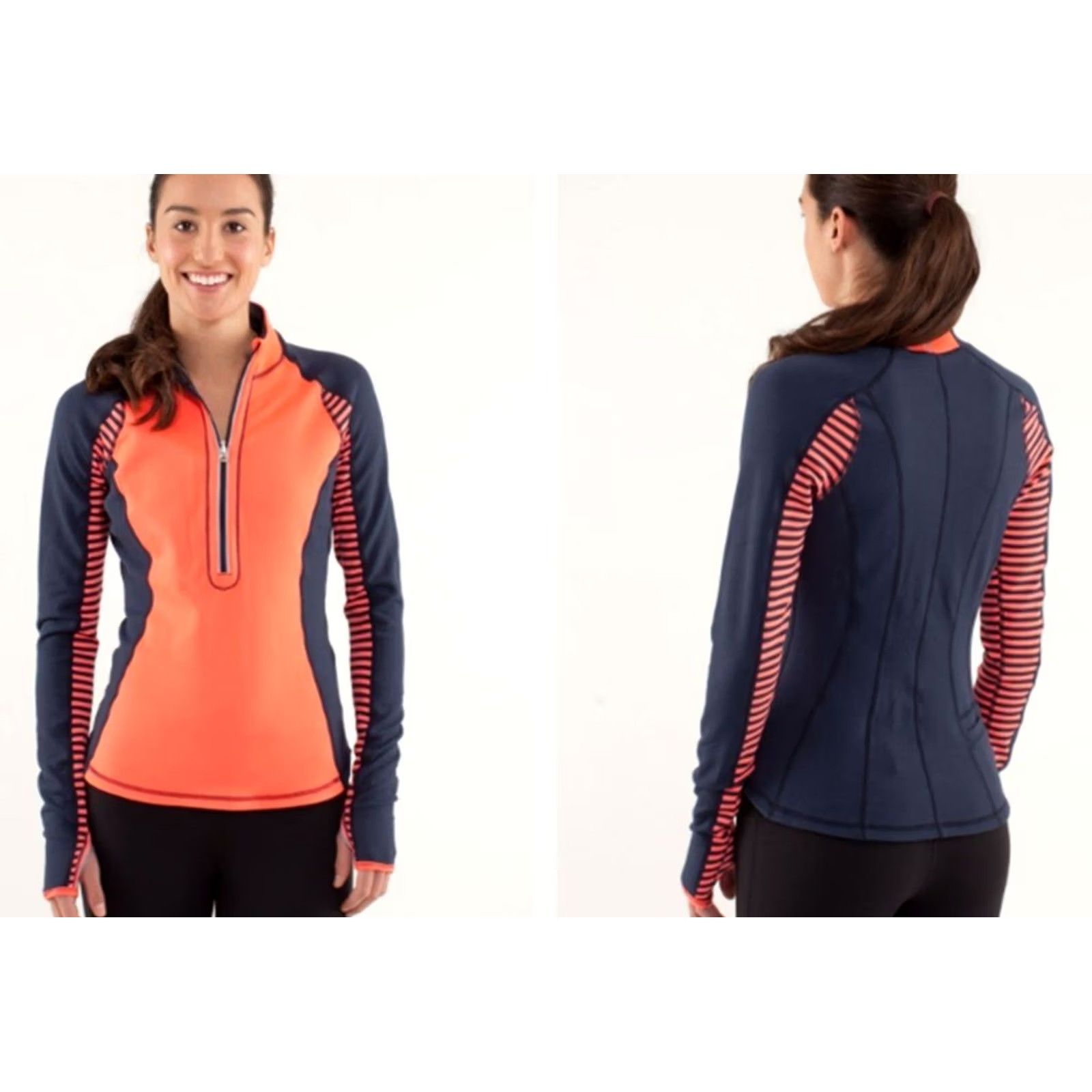 Lululemon Lululemon Run U-Turn 1/2 Zip Pull Over Light Flare Inkwell Classic Stripe Sz 8 Size ONE SIZE - 5 Thumbnail