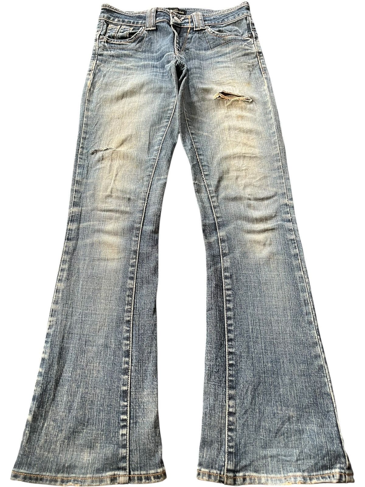Edwin Vintage Vienus Mud Wash Distress Low Rise Flare Jeans Size 30" / US 8 / IT 44 - 1 Thumbnail