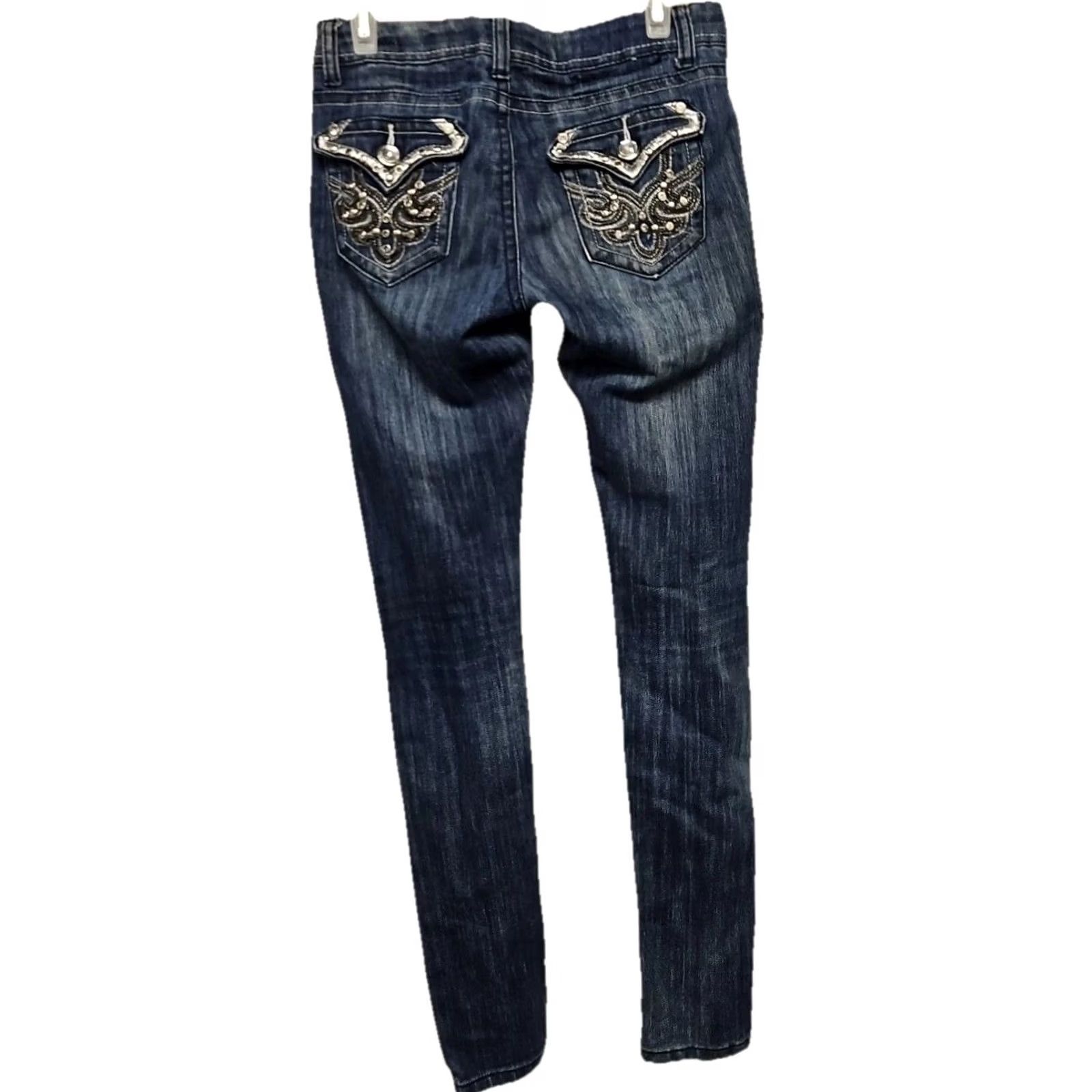 New Republic Y2K Blue Republic Skinny Jeans Size 1 Regular Women Stretch Denim Embroidered Back Pockets Blue 24 in Waist 30 in Inseam Size 25" / US 0 / IT 36 - 4 Thumbnail