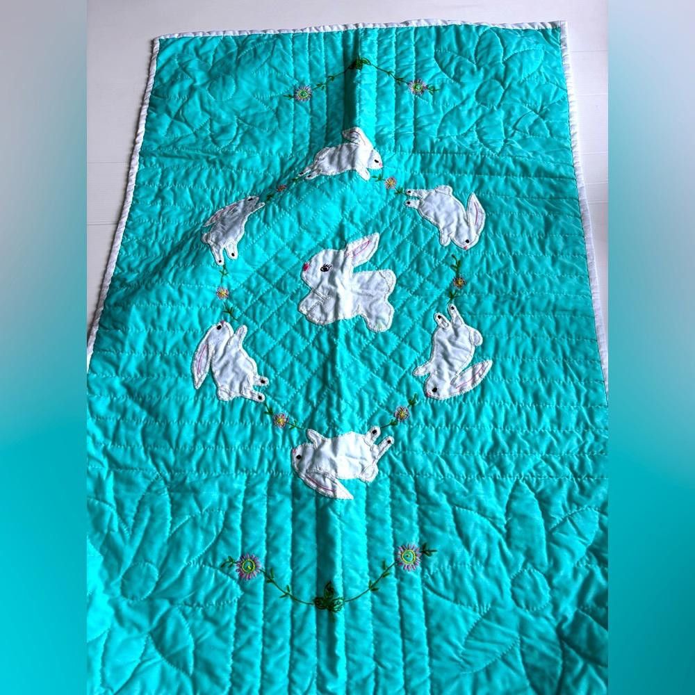 Designer Vintage Blue Rabbit Quilted Blanket for Toddler’s Bed Size ONE SIZE - 1 Thumbnail