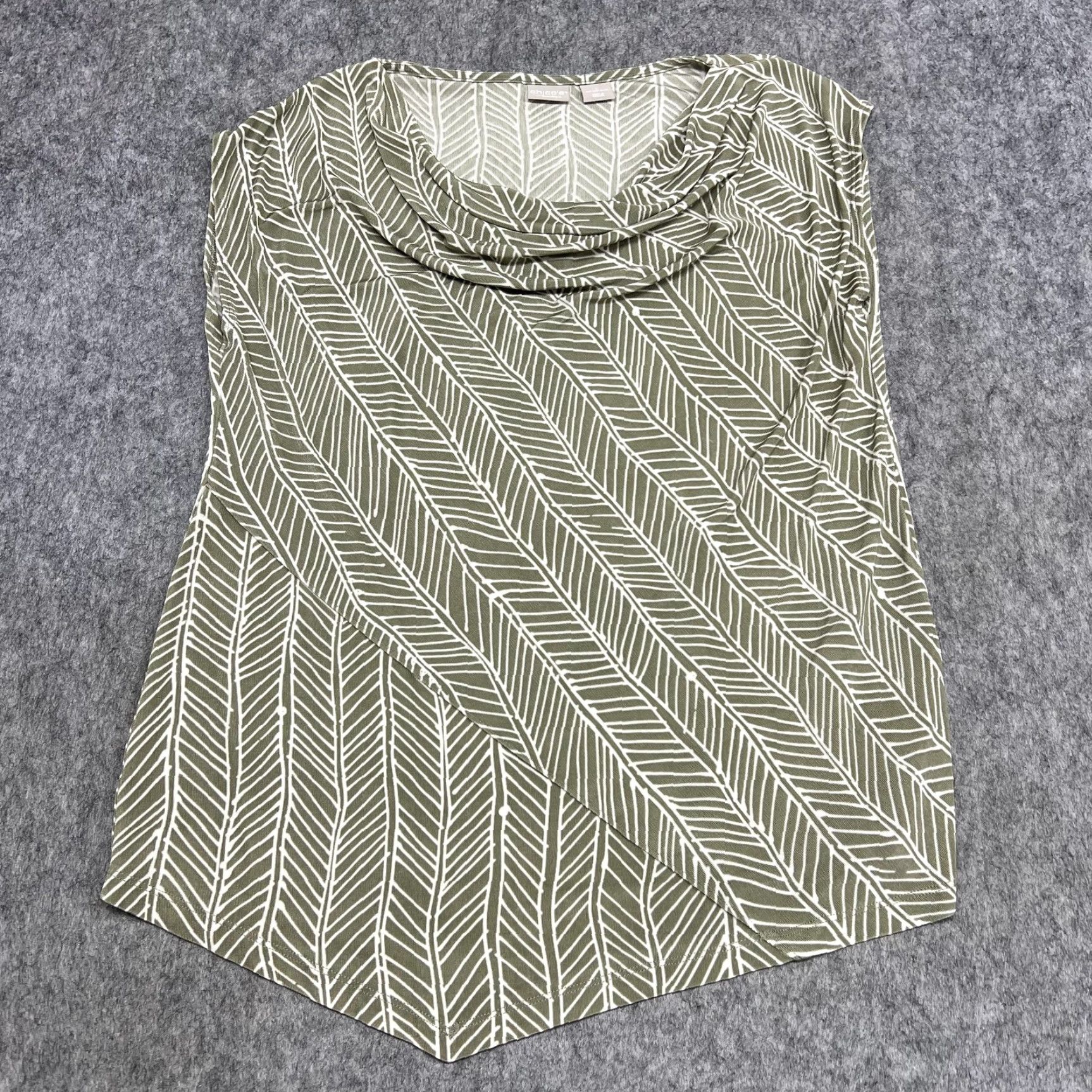 Vintage Chicos Shirt Womens 2 Green Cowl Neck Sleeveless Tunic Top Travelers Geometric Print Casual Summer Flexible Size XS / US 0-2 / IT 36-38 - 2 Thumbnail