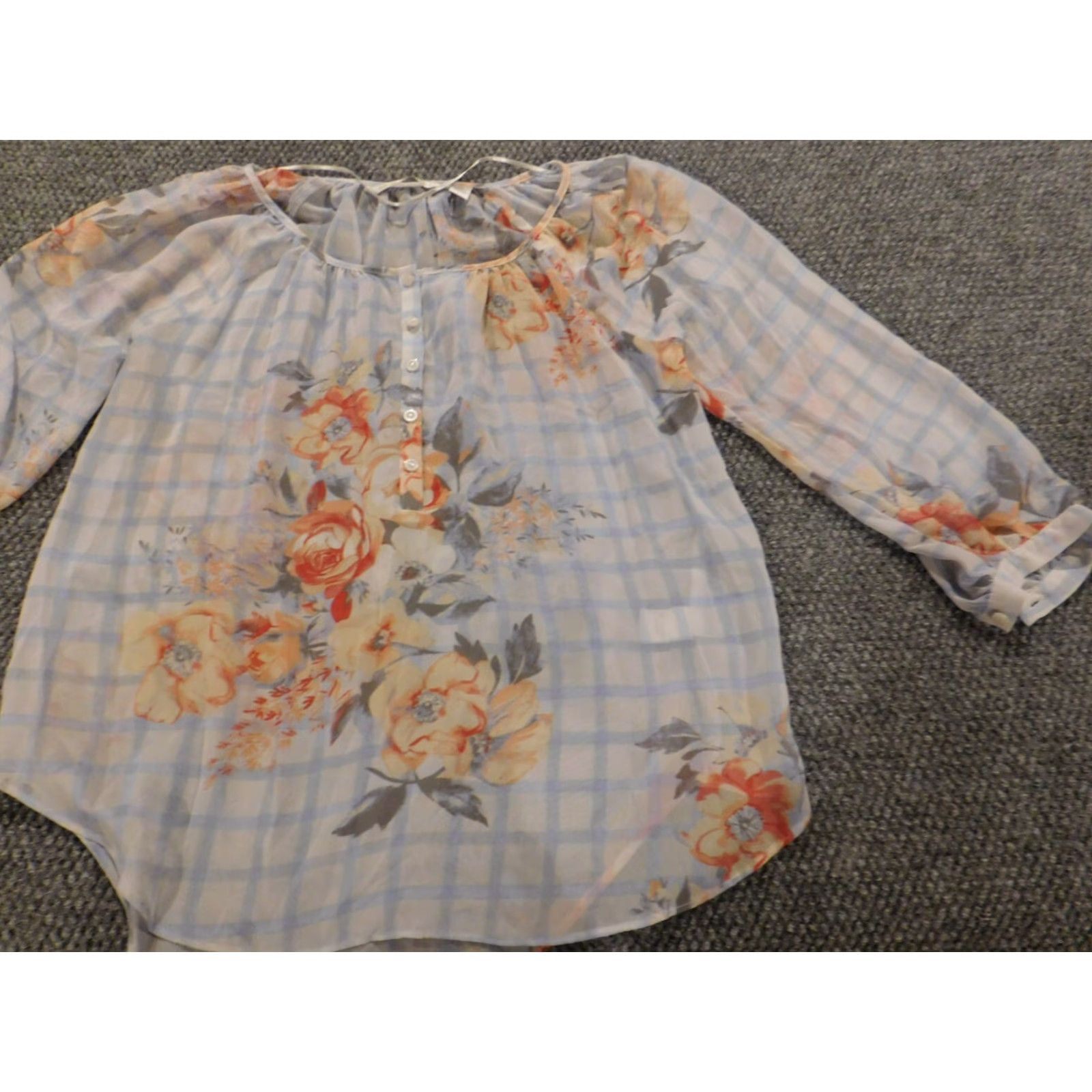Vintage LC Lauren Conrad Blouse Womens XS Blue Floral Sheer Crew Neck Pullover Casual Size XS / US 0-2 / IT 36-38 - 3 Thumbnail