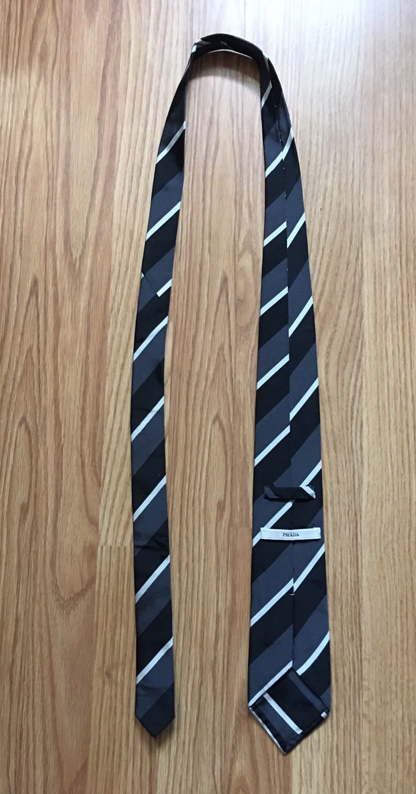 Prada PRADA Black Grey Striped Italy Cotton Silk Mens Tie Size ONE SIZE - 9 Thumbnail