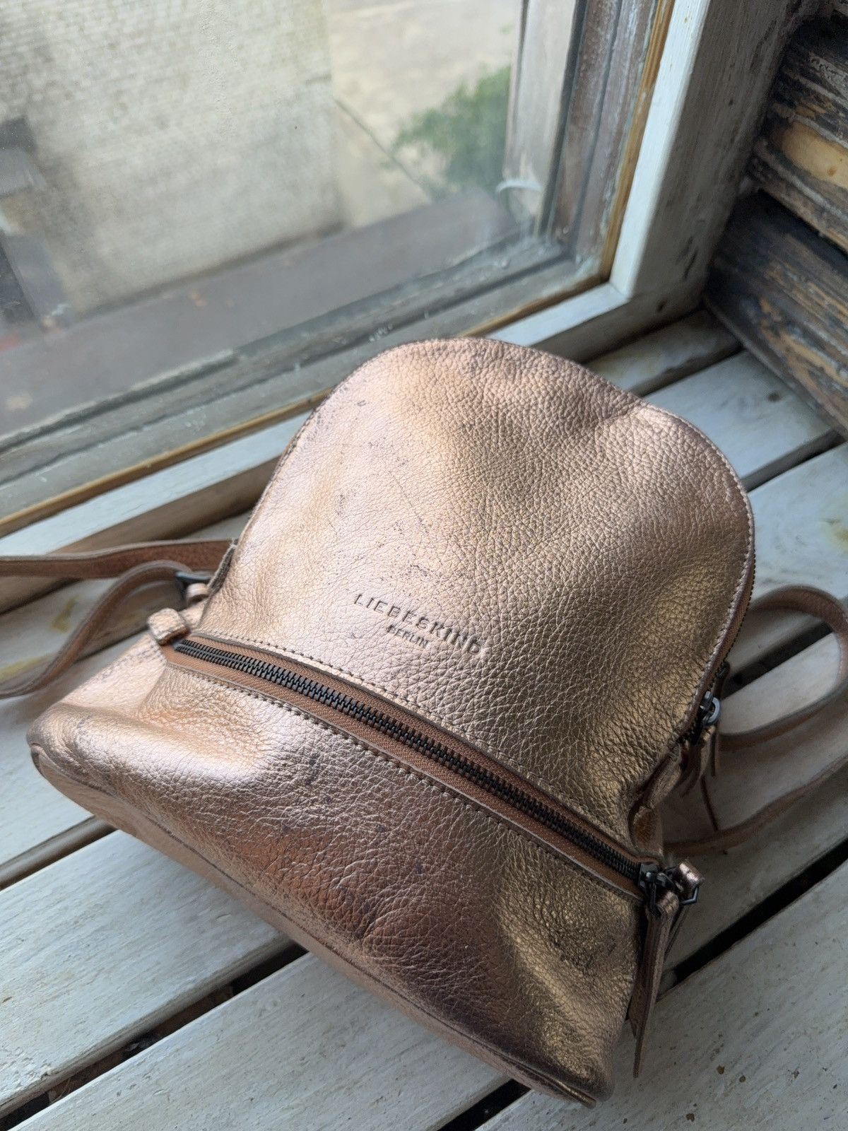 LIEBESKIND BERLIN Vintage LIEBESKIND BERLIN faded Leather backpack pink gold Size ONE SIZE - 3 Thumbnail