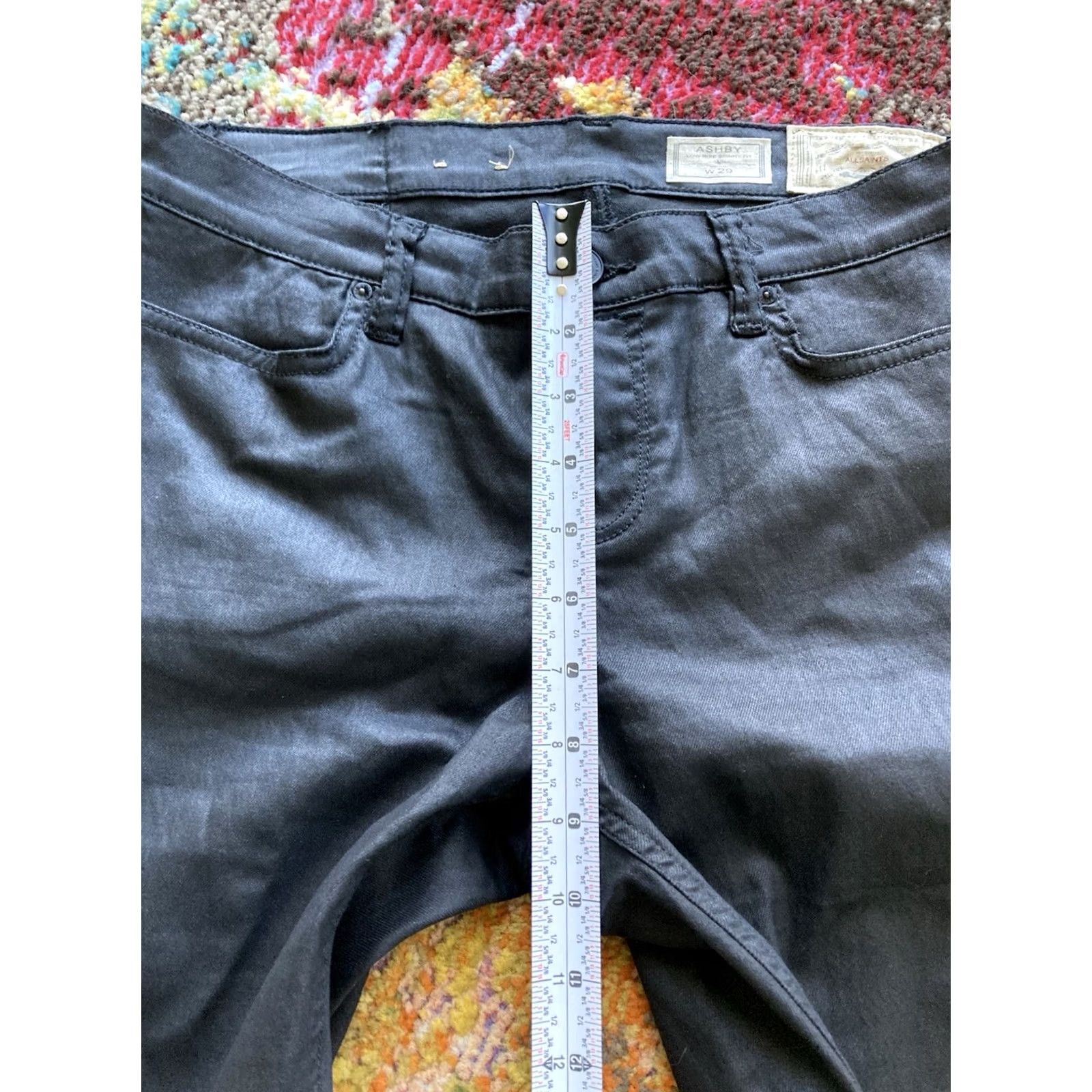 Allsaints AllSaints Pants Womens 29x30 Black Ashby Skinny Fit Low Rise Shiny Stretch} Size 29" - 4 Thumbnail