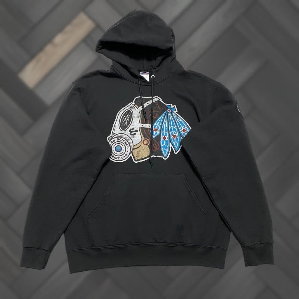 Jerzees Madd Science Print Lab Graphic Hoodie Black Gas Mask Feather Logo Jerzees Mens M Size US M / EU 48-50 / 2 - 1 Thumbnail