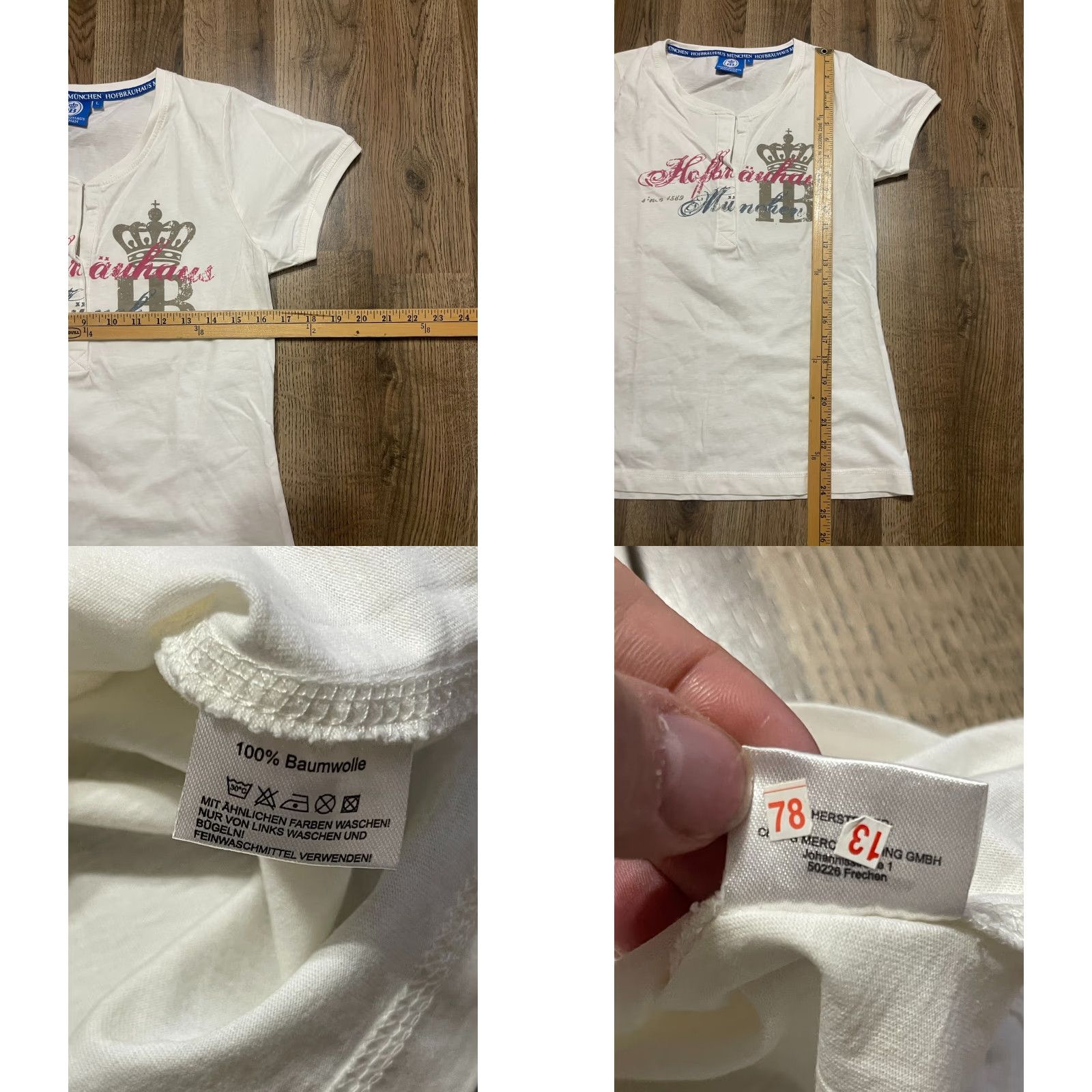 Vintage Hofbrauhaus Munchen Shirt Womens Large White V-Neck Short Sleeve T-Shirt Casual Basic NY Size L / US 10 / IT 46 - 8 Thumbnail