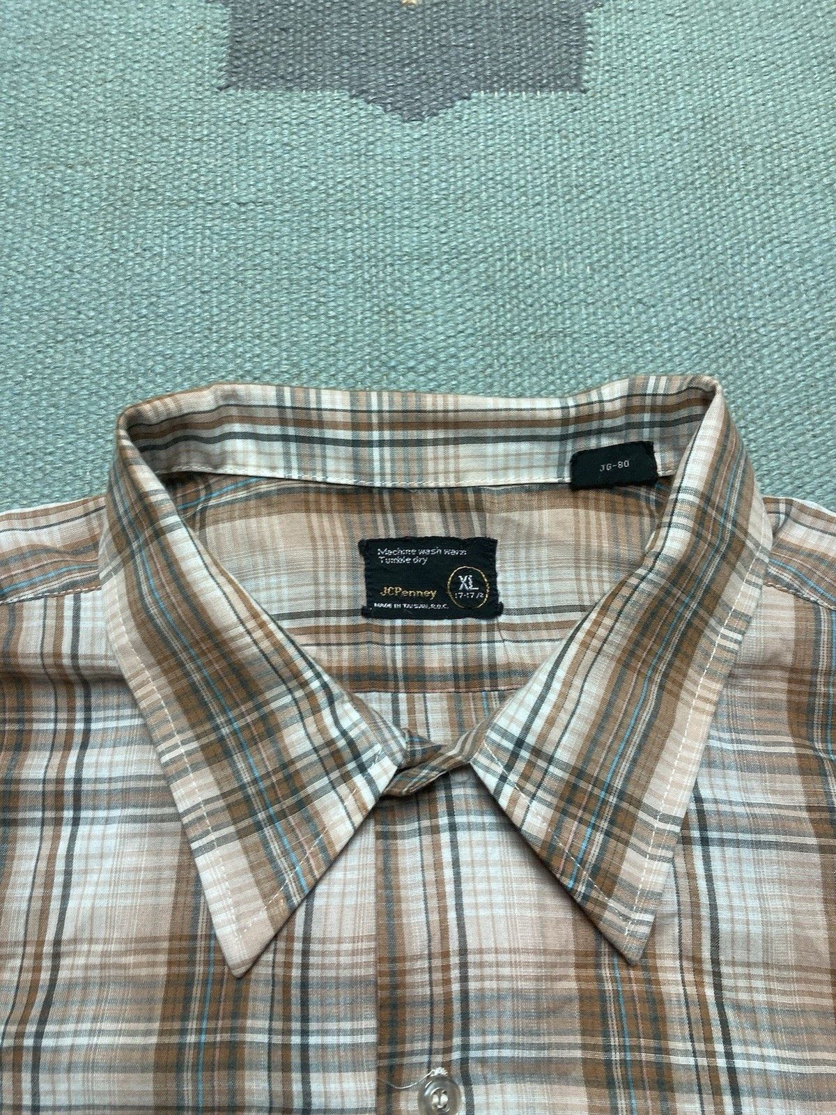 Vintage 70s button shirt plaid poly cotton lightweight JCPenney XL Size US XL / EU 56 / 4 - 4 Thumbnail