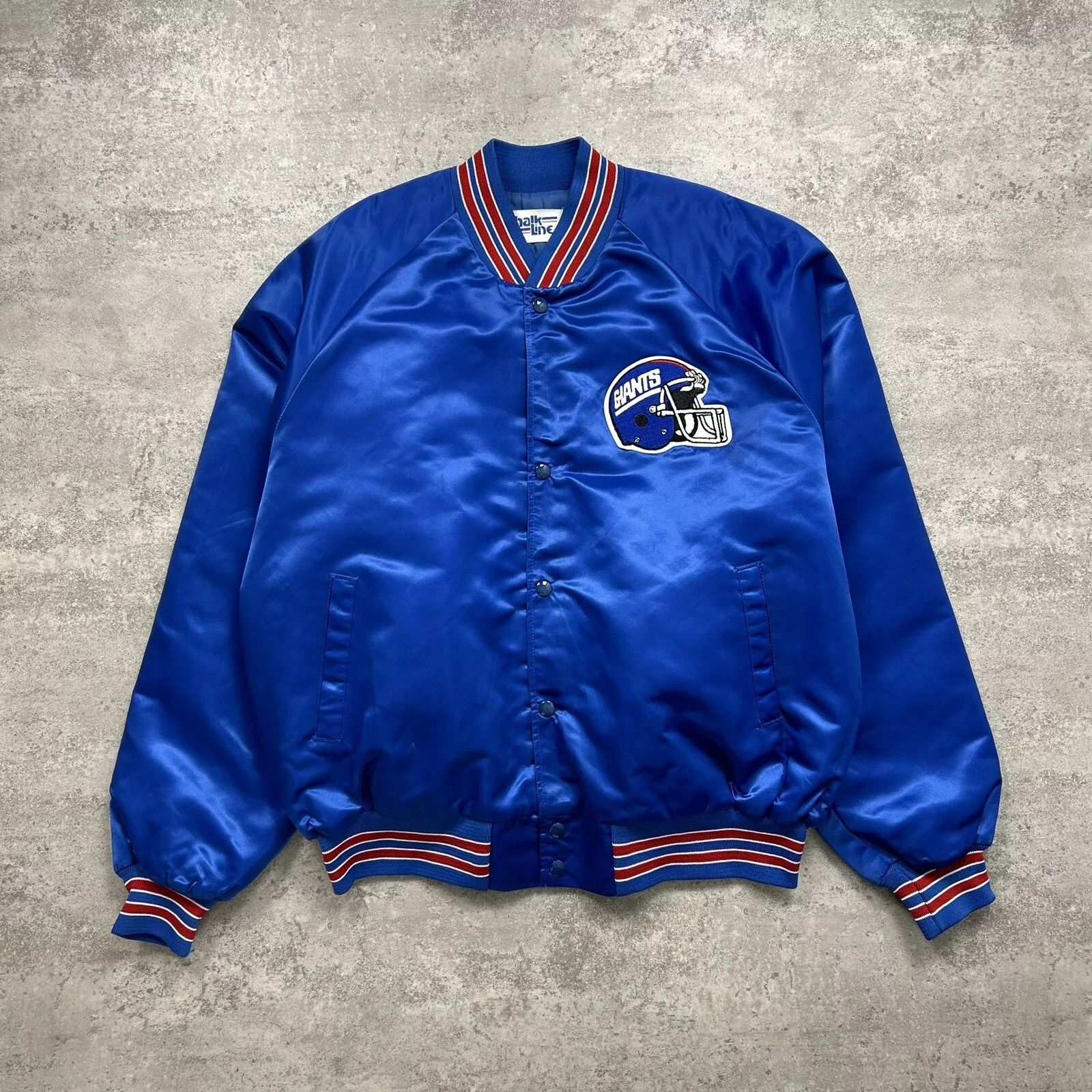 Chalk Line × NFL × Vintage VTG 90s NFL New York GIANTS SPELL OUT SATIN BOMBER JACKET Size US XL / EU 56 / 4 - 2 Thumbnail