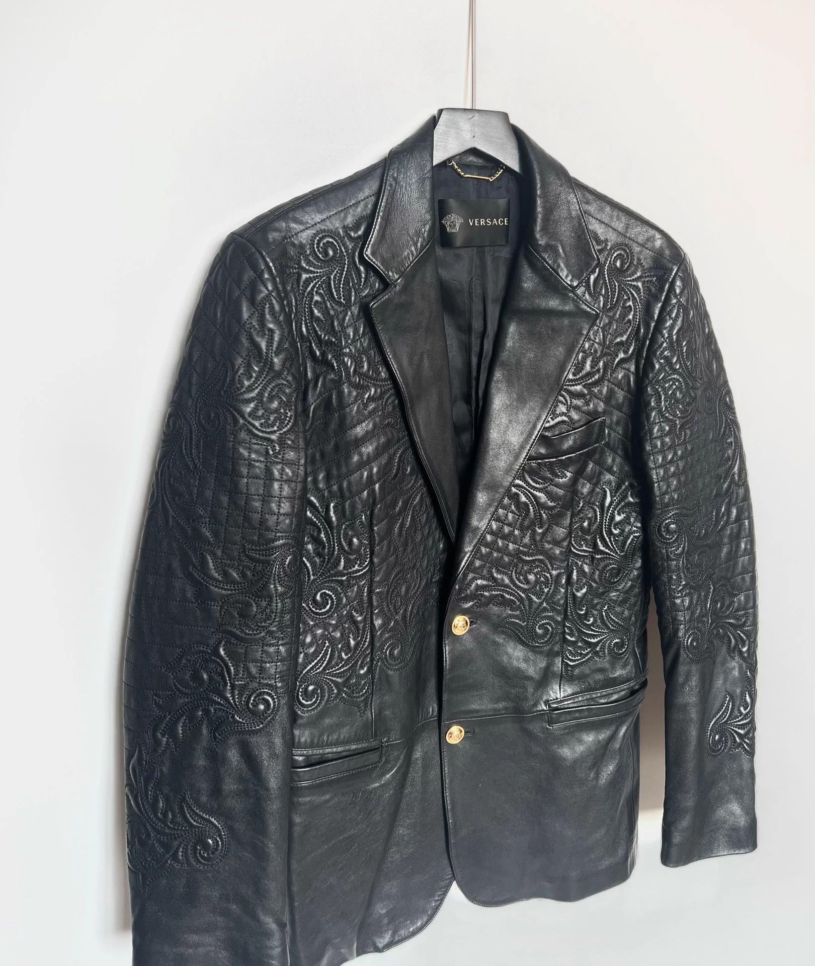 Versace Versace Baroque Medusa Embossed Leather Blazer 48 Size 48S - 3 Thumbnail