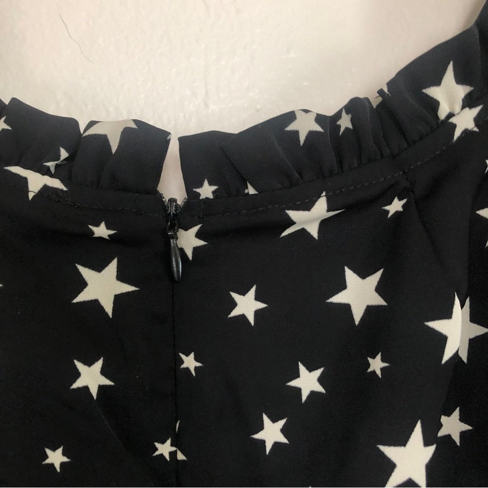Nasty Gal Nasty Gal Black White Star Print Ruffle Fit Flare Mini Dress Size XXL / US 16-18 / IT 52-54 - 10 Thumbnail