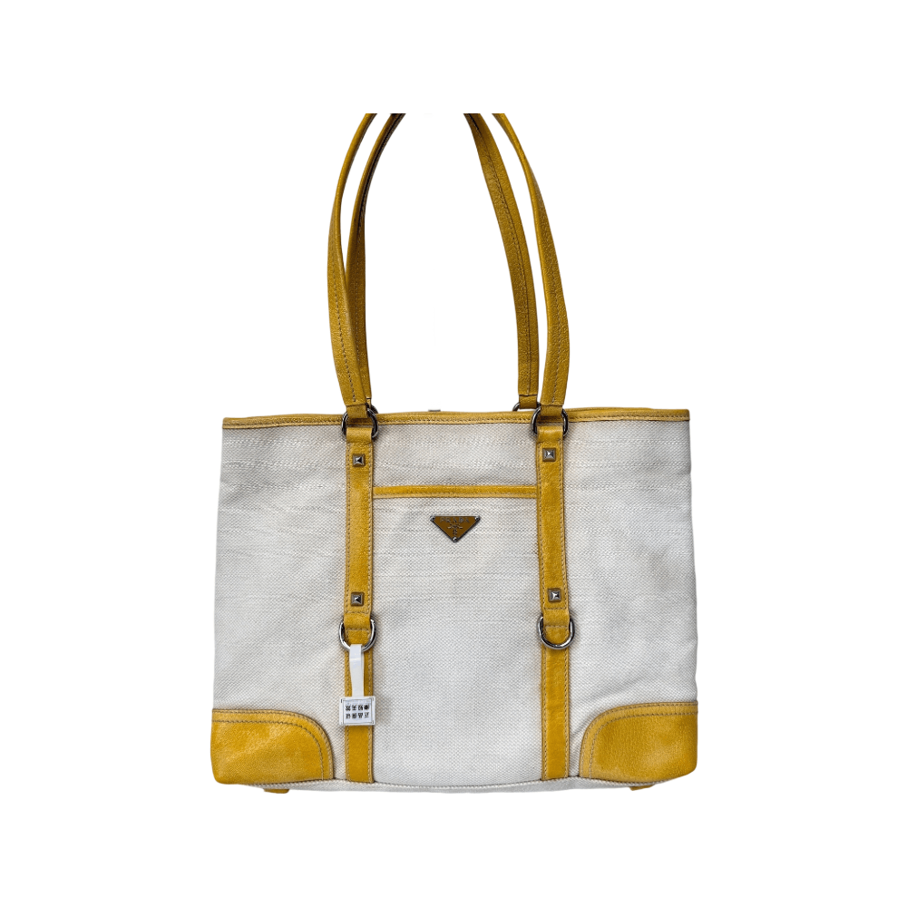 Prada Prada Yellow Trim Canvas Tote Bag Size ONE SIZE - 1 Thumbnail