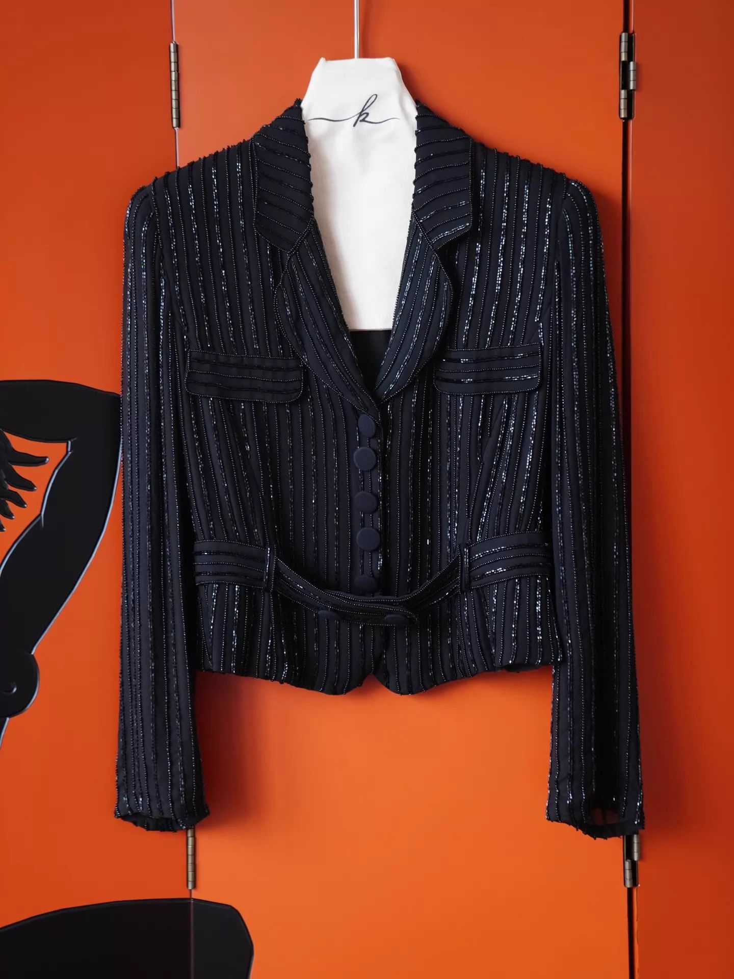 Armani Giorgio Armani Black Silk Beaded Jacket Italian 6 Mint Size M / US 6-8 / IT 42-44 - 2 Thumbnail