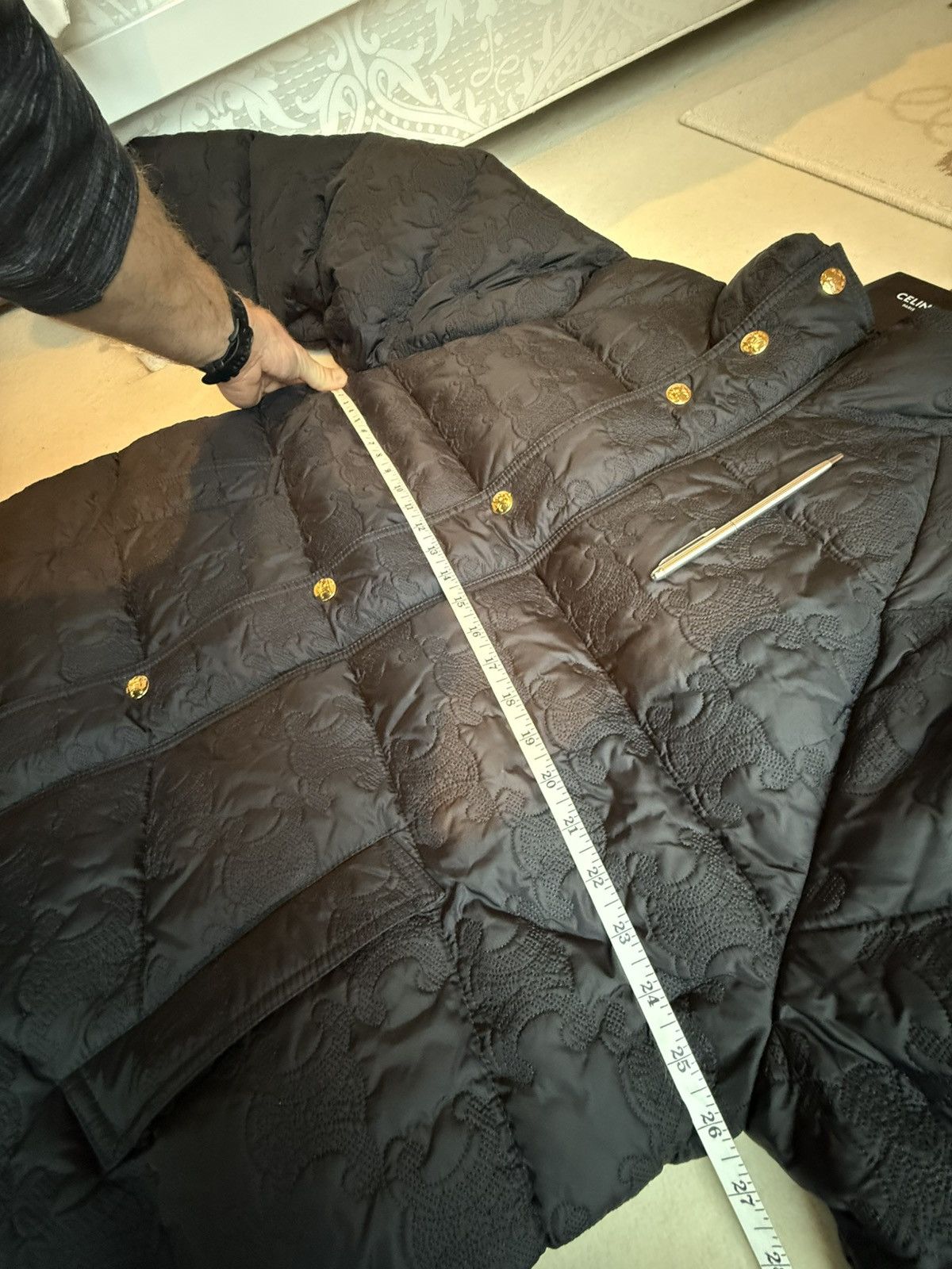 Celine $5k Celine Long Triomphe black logo coat jacket Hedi Slimane Size US M / EU 48-50 / 2 - 8 Thumbnail