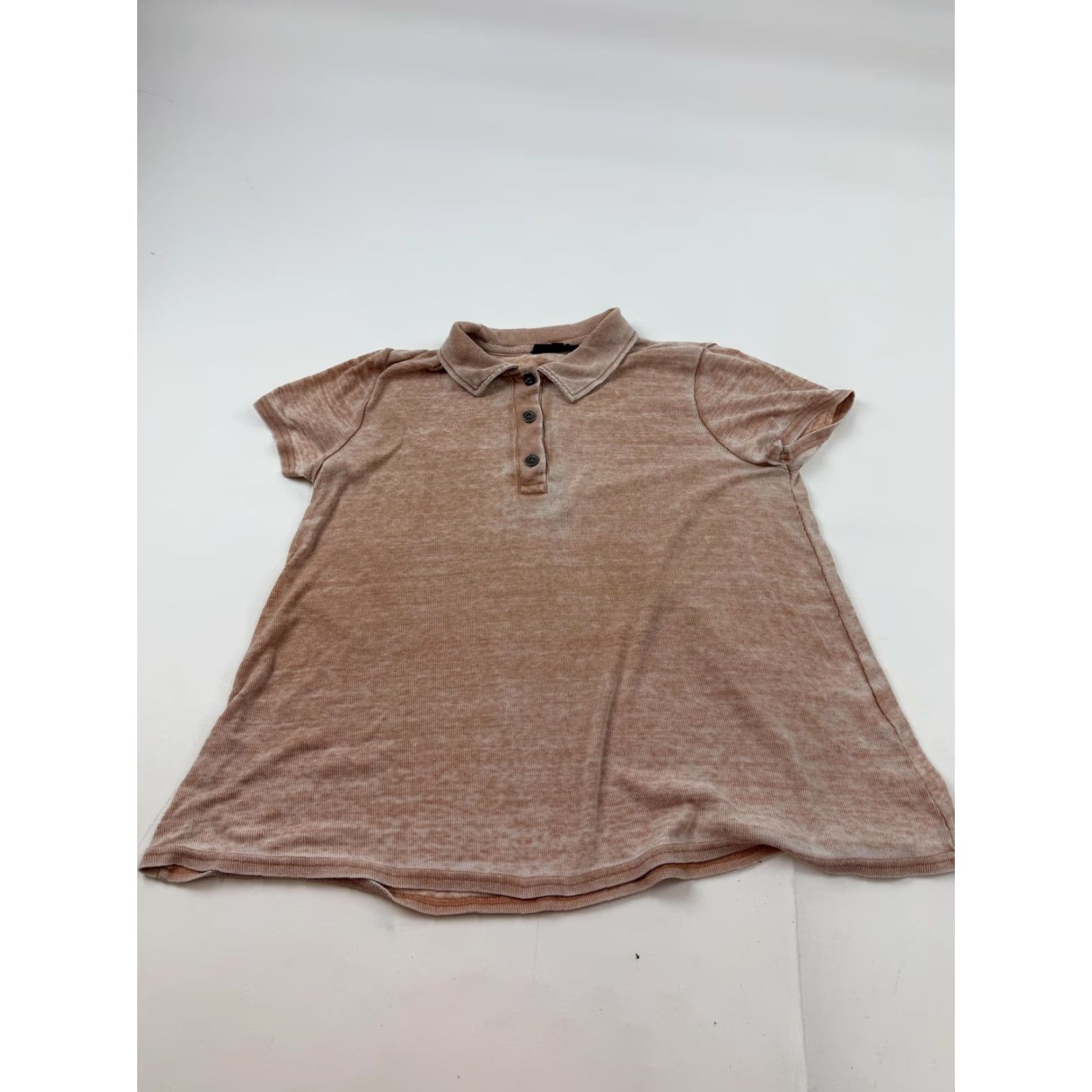 Vintage Jane + Delancey Polo Shirt Womens Medium Beige Slub Knit Short Sleeve Top Size M / US 6-8 / IT 42-44 - 3 Thumbnail