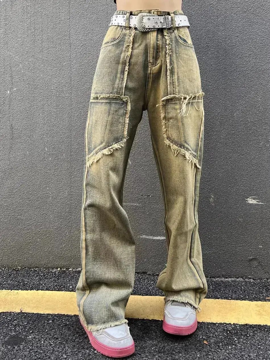 Japanese Brand Retro washed straight leg patchwork jeans Size US 32 / EU 48 - 1 Thumbnail