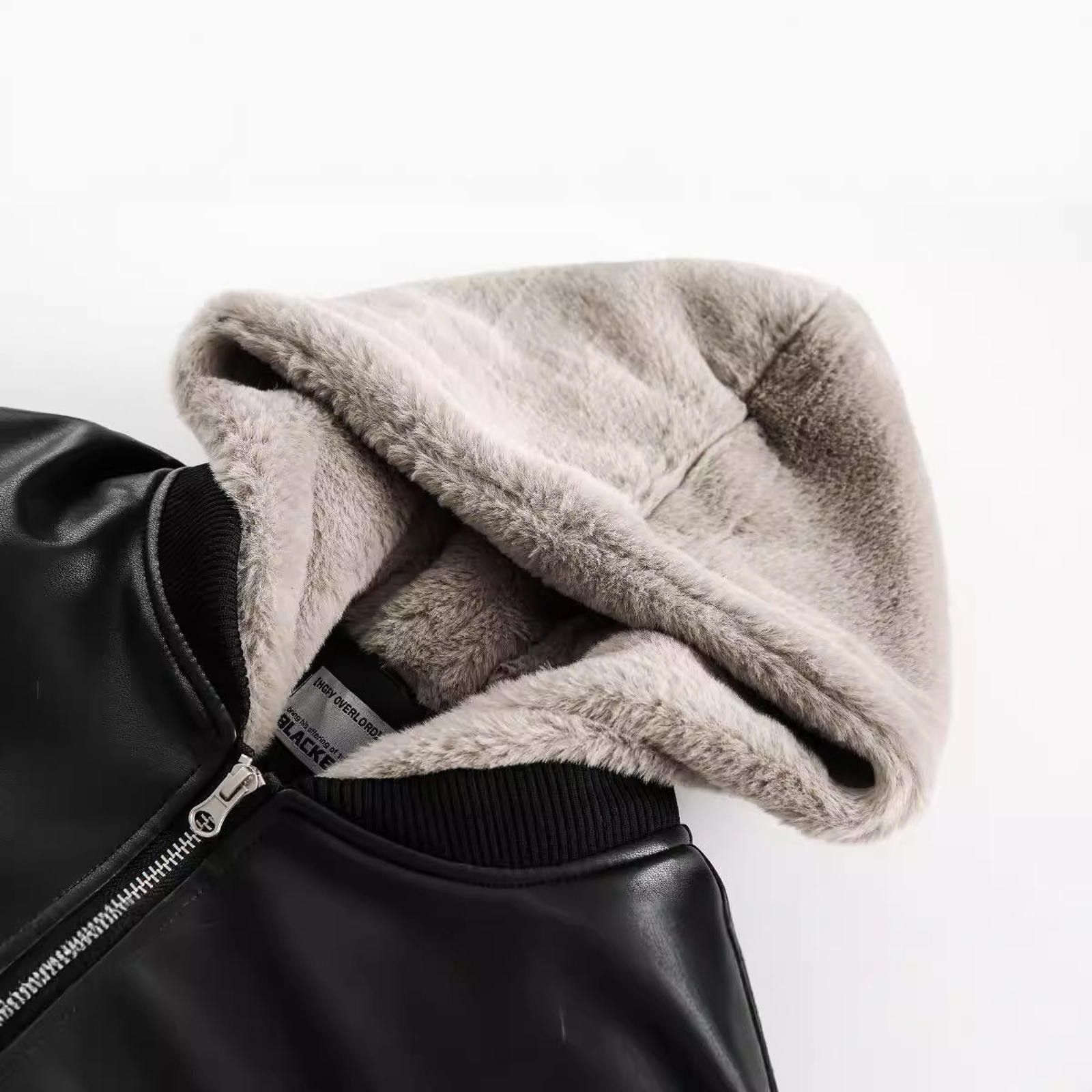 Japanese Brand Black Faux Leather Bomber Jacket with Beige Hoodie Size US M / EU 48-50 / 2 - 4 Thumbnail