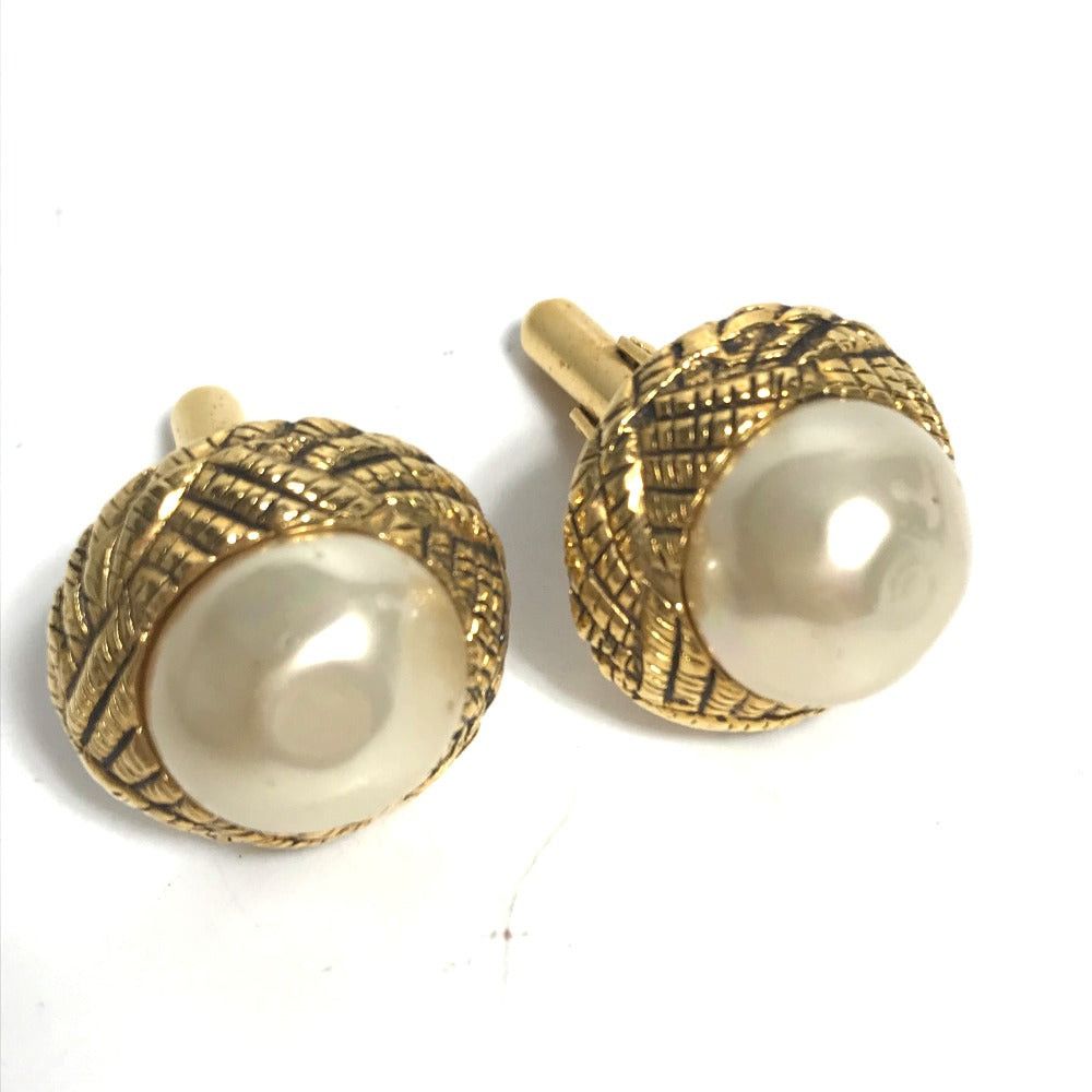 Chanel Faux Pearl Accessories Cuffs Metal Men Gold