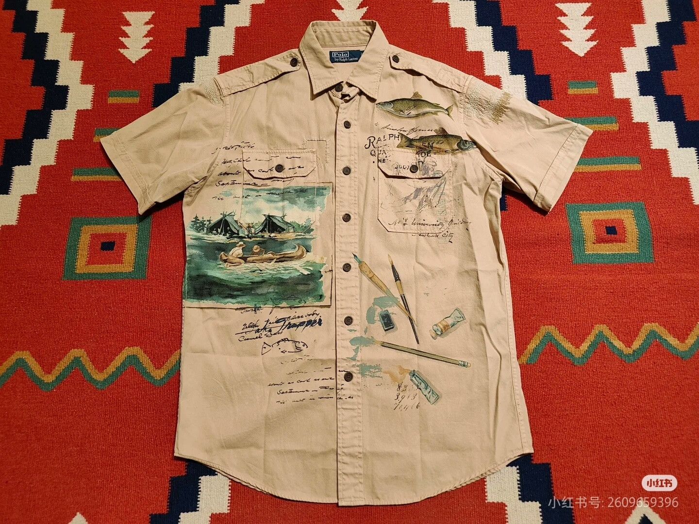 RRL Ralph Lauren RRL Patchwork Fishing Graffiti Short Sleeve Shirt Size US M / EU 48-50 / 2 - 1 Thumbnail