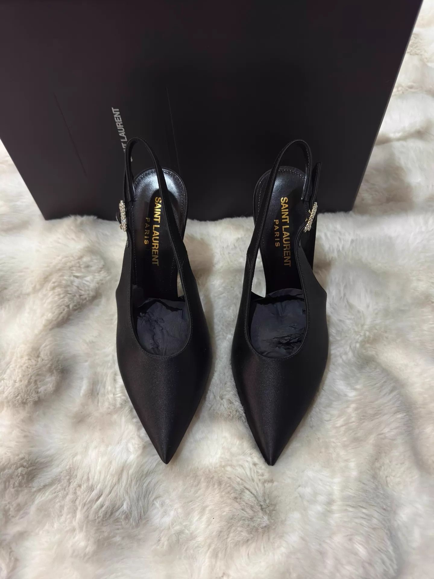 Saint Laurent Paris SAINT LAURENT Satin Crystal Heels 36 Size US 5.5 / IT 35.5 - 5 Thumbnail