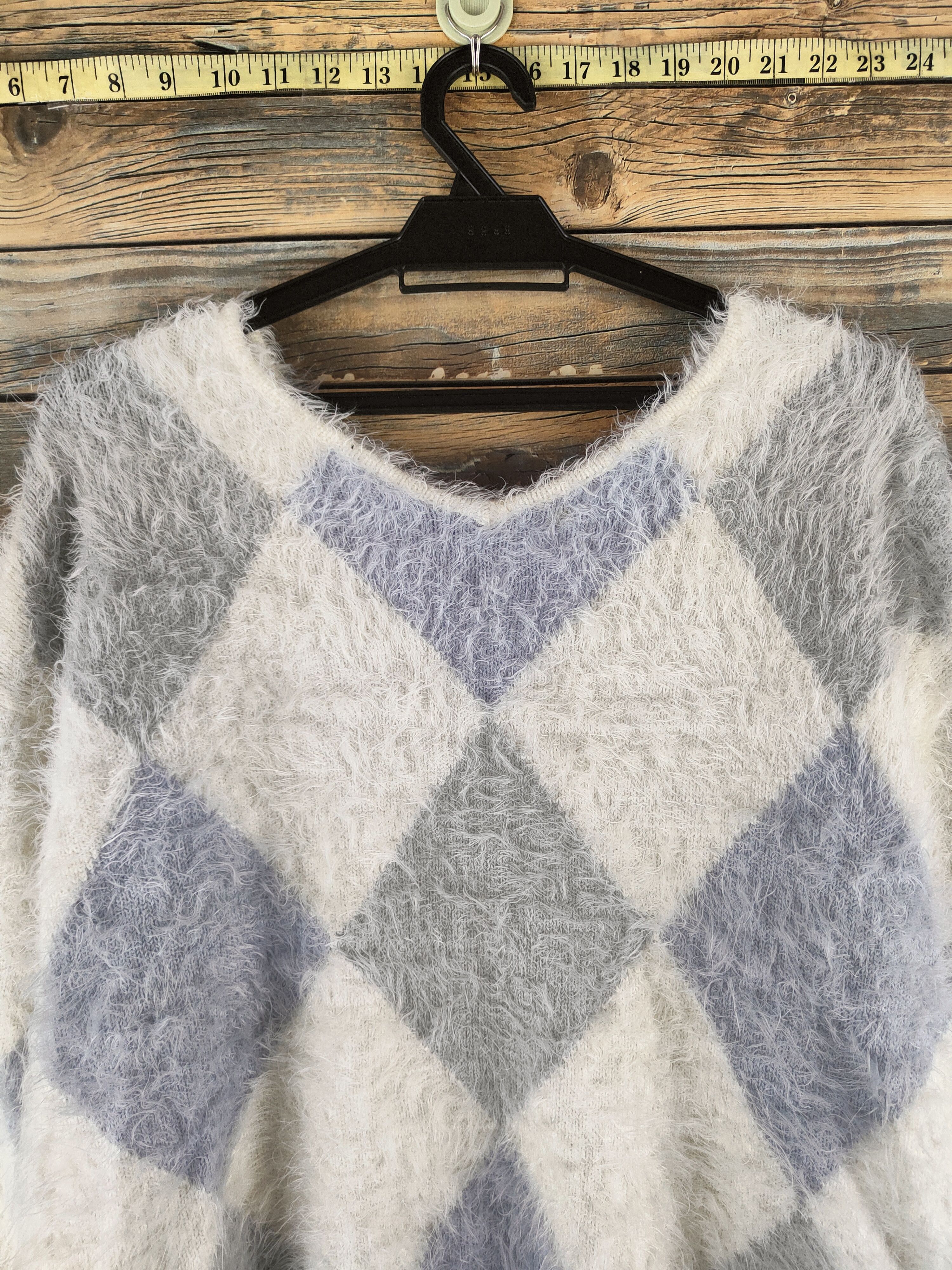Japanese Brand DL Lip Service White Blue Gray Fur Mohair Knitwear #46-909 Size M / US 6-8 / IT 42-44 - 2 Thumbnail