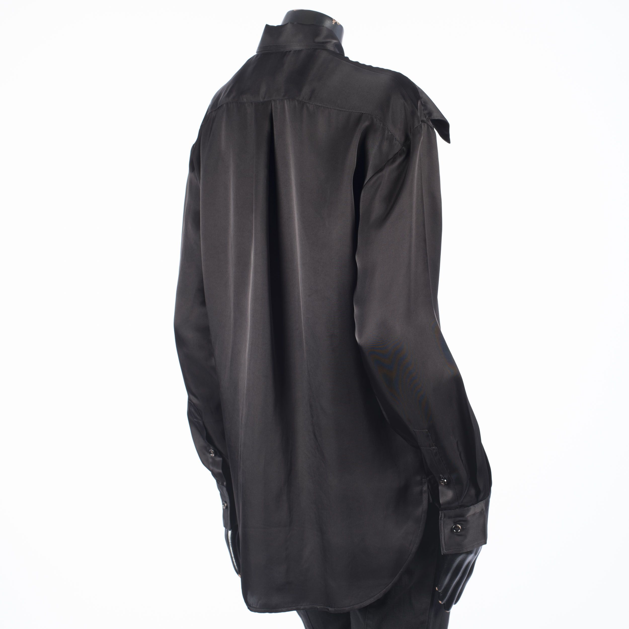 Bottega Veneta Black Patch Pocket Satin Shirt In Viscose Size S / US 4 / IT 40 - 6 Thumbnail