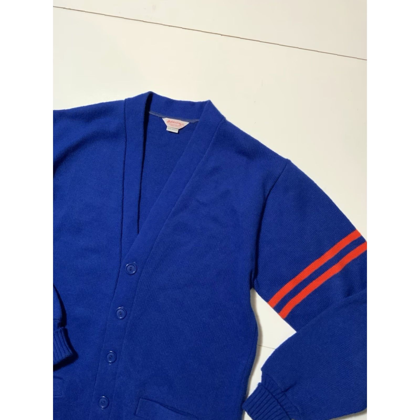 Vintage VINTAGE Hatchers MFG Blue Red Stripe Varsity Cardigan Sweater Sz.44 Knit 60s 70s Mens Womens? Size US XXL / EU 58 / 5 - 3 Thumbnail