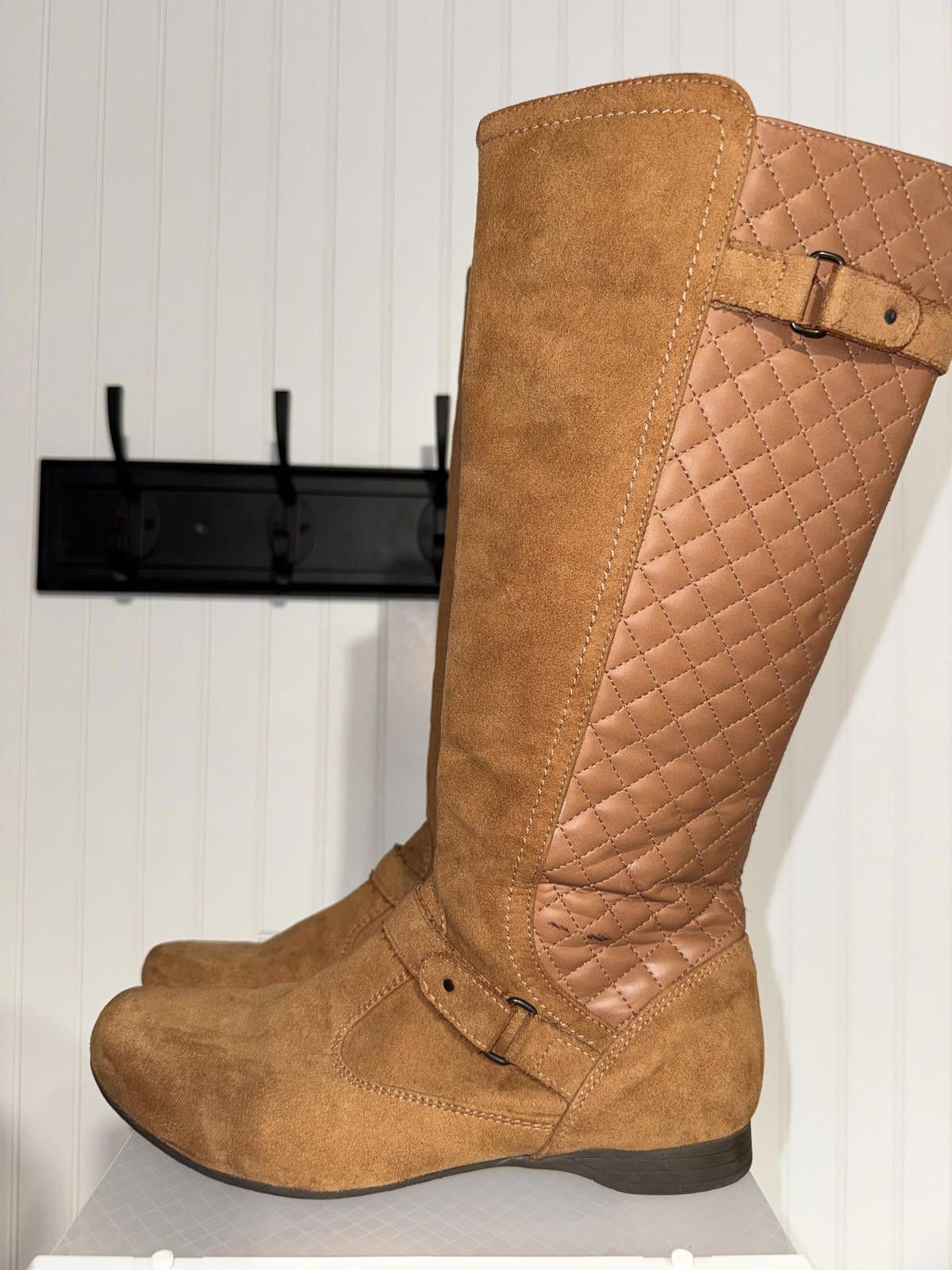 Andrew Marc Brown Suede and Quilted Leather Knee-High Boots Size US 7.5 / IT 37.5 - 2 Thumbnail