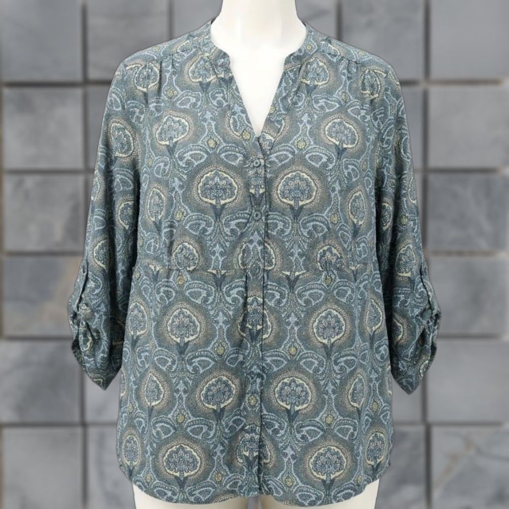 Charter Club Charter Club Blouse 24W Plus Hallmark Bohemian Paisley Linen Tunic Long Sleeve Womens Casual Colorful 90s Style Size 4XL / US 24-26 - 1 Thumbnail