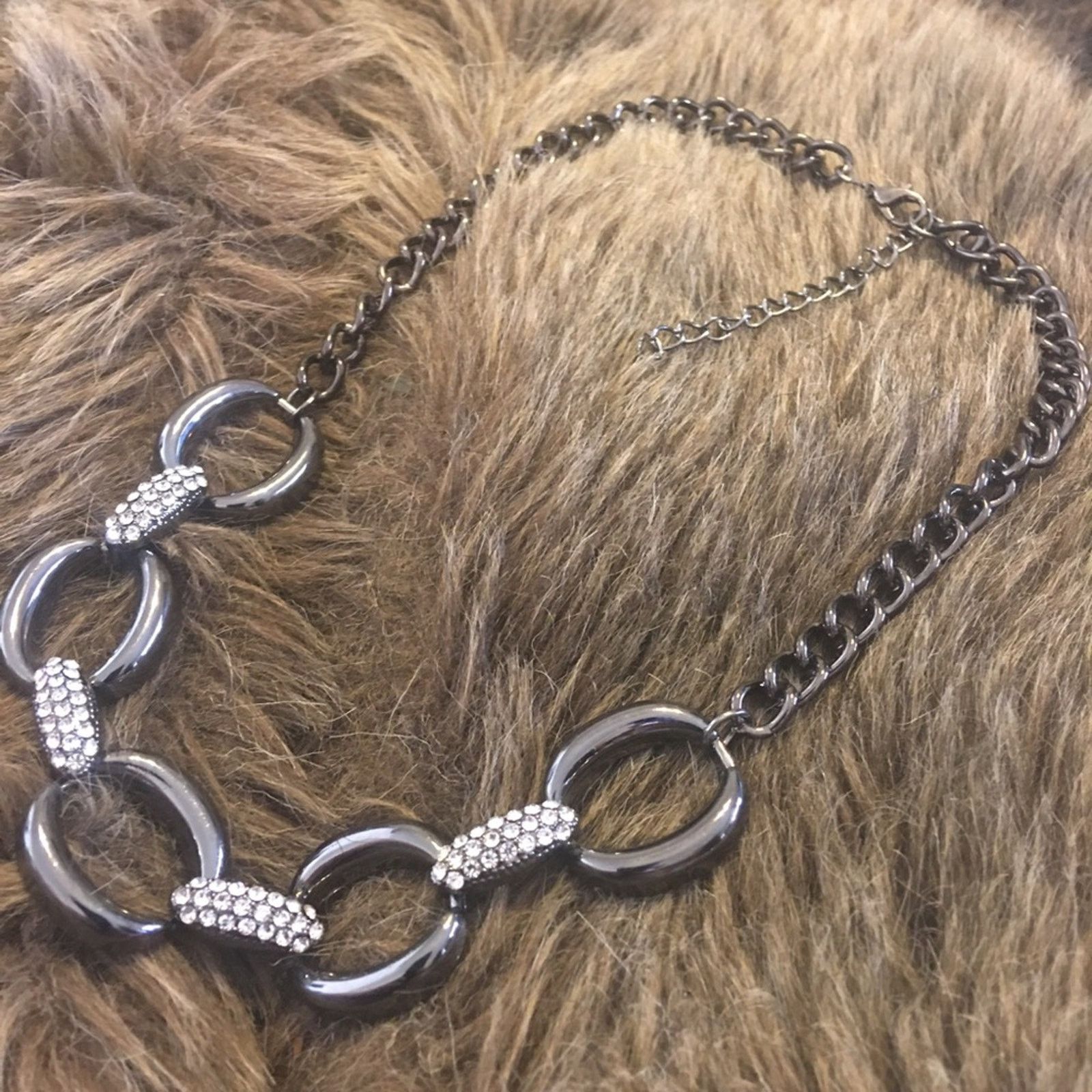 Jewelry Shiny chrome tone rhinestone link necklace Size ONE SIZE - 6 Thumbnail