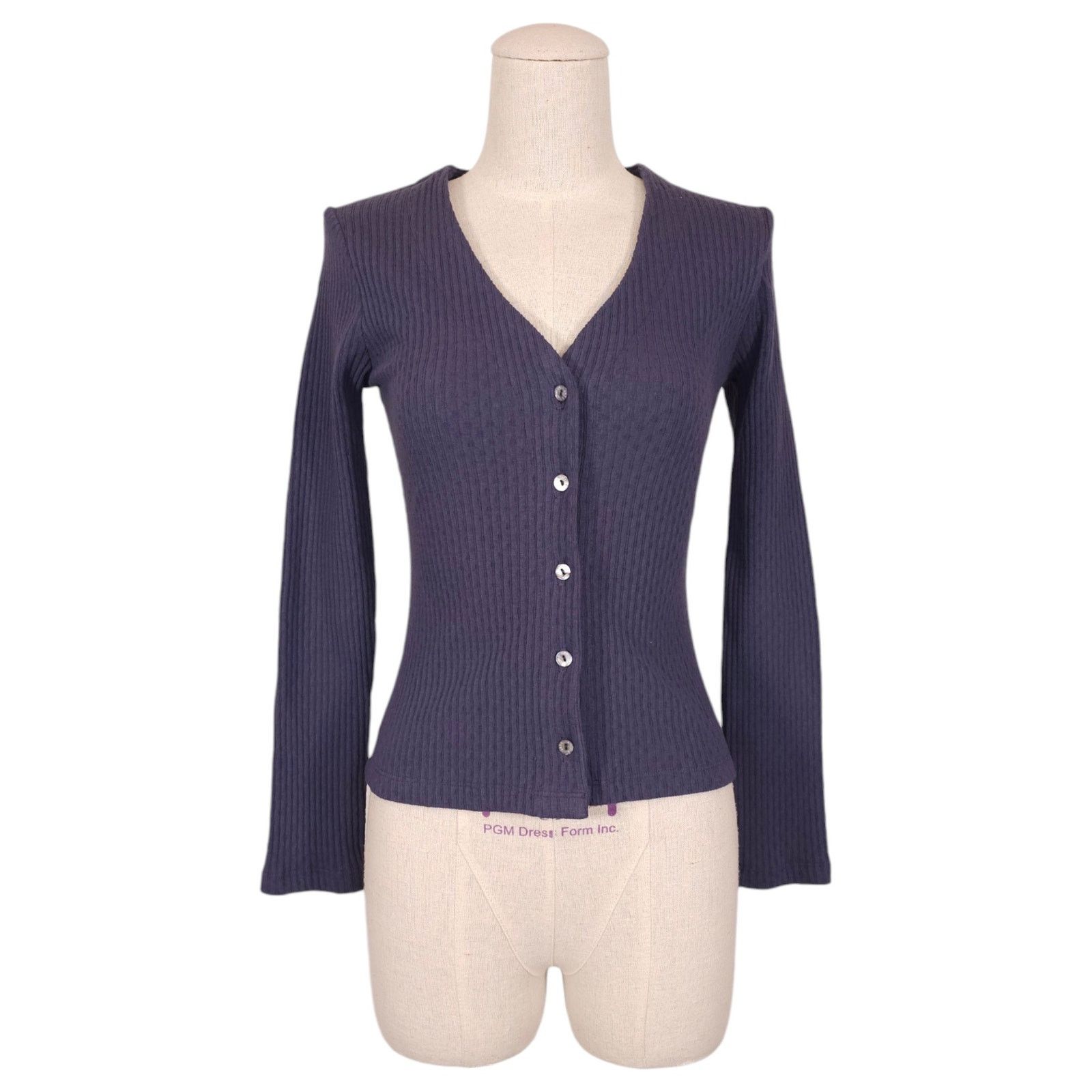 Other Amour Vert Brigitte Ribbed Button Front Cardigan Blue Sz XXS Size XXS / US 00 / IT 34 - 1 Thumbnail