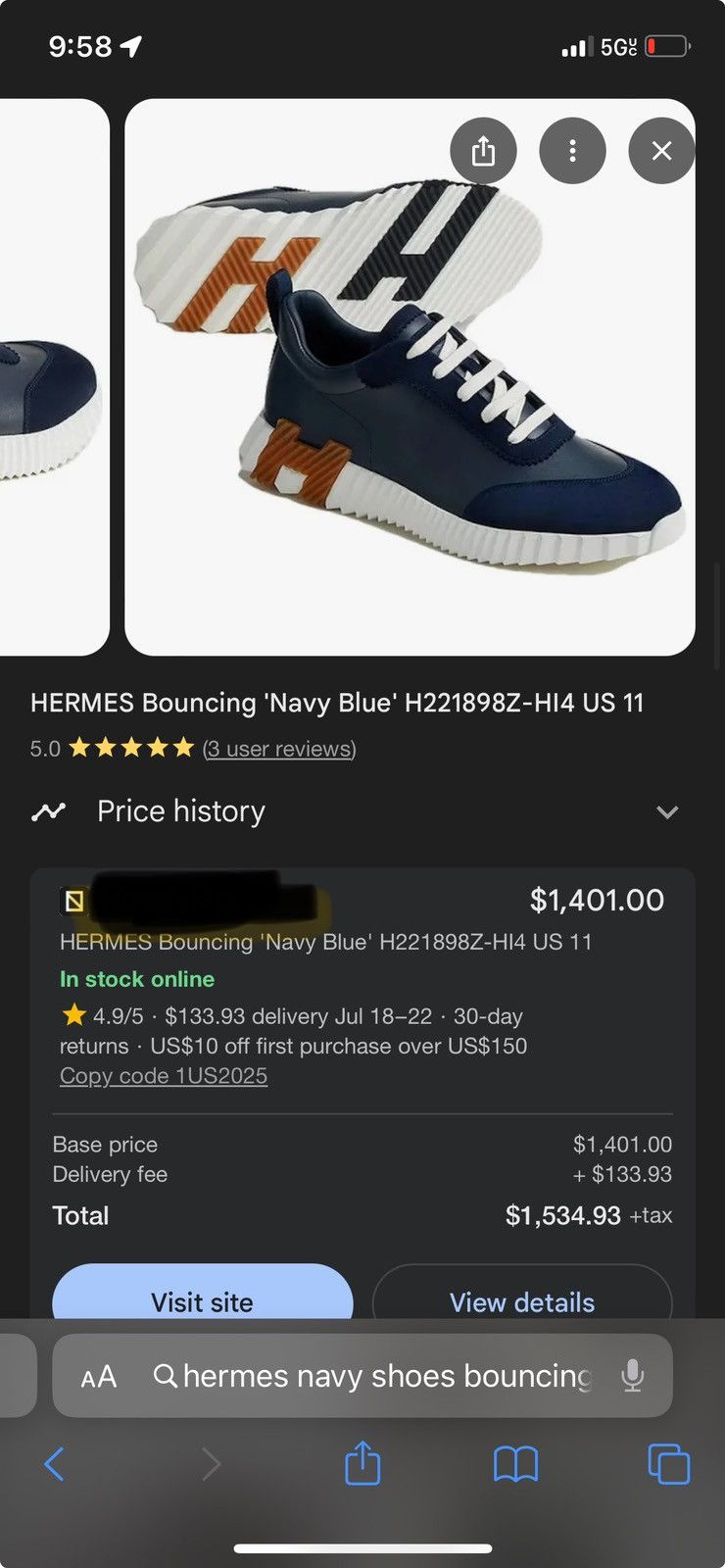 Hermes HERMES Bouncing sneakers in 'Navy Blue' Size US 10 / EU 43 - 6 Thumbnail