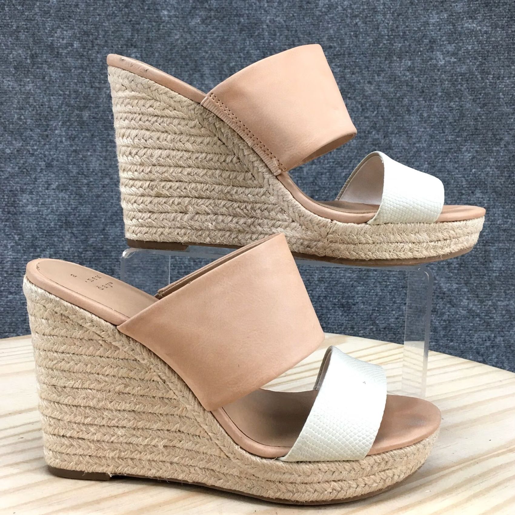 Vintage A New Day Sandals Womens 7.5 Adelina Espadrille Brown Faux Leather Wedge Heels Size US 8 / IT 38 - 2 Thumbnail