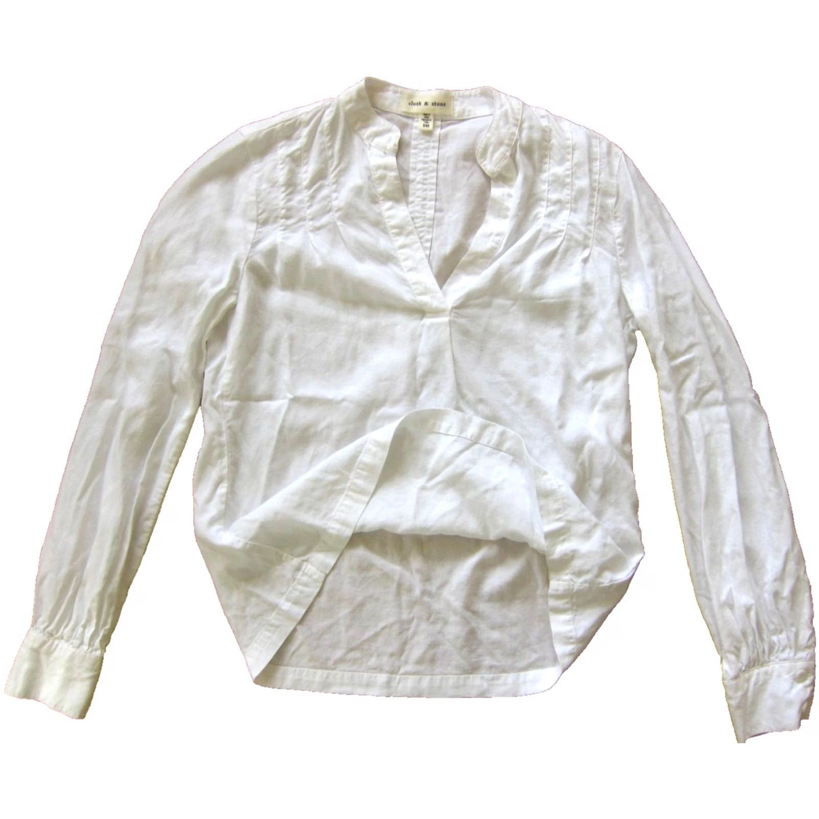 CLOT Cloth & Stone Blouse Women's 2XS Long Sleeve V-Neck Rayon White Solid Casual Shirt Size XXS / US 00 / IT 34 - 5 Thumbnail