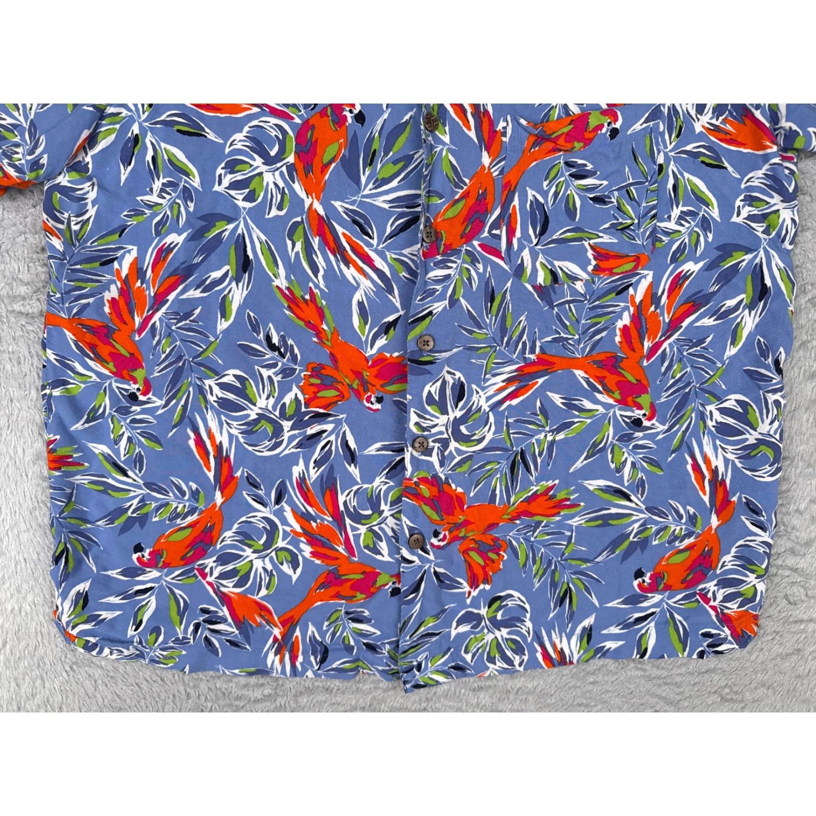 George George Shirt Adult Large Blue Floral Parrot Button Up Hawaiian 100% Rayon Mens Size US L / EU 52-54 / 3 - 5 Thumbnail